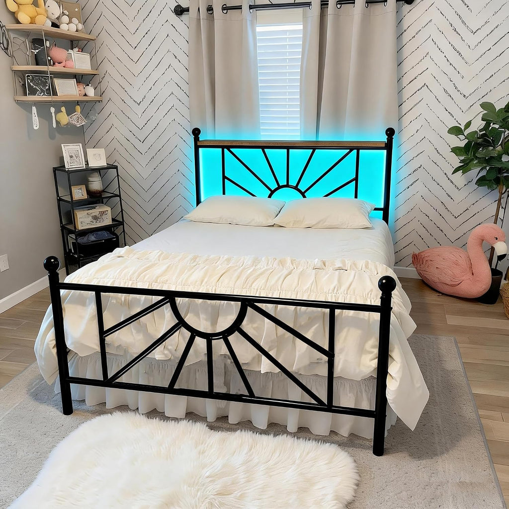 Homkdom 14 inch Full Size Meta Platform Bed Frame with Headboard and Footboard, Victorian Full Size Bed Frame with Under Bed Storage/No Box Spring Needed/Noise-Free/Easy Assembly, Black