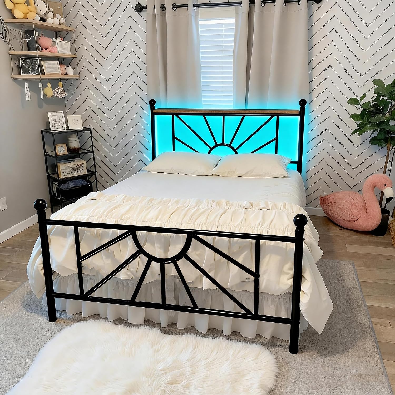 Homkdom 14 inch Full Size Meta Platform Bed Frame with Headboard and Footboard, Victorian Full Size Bed Frame with Under Bed Storage/No Box Spring Needed/Noise-Free/Easy Assembly, Black