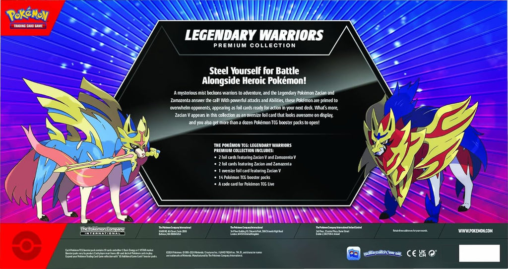 Pokemon TCG: Legendary Warriors Premium Collection Box, Zacian Zamazemta Promos, Gift for Kids, 14 Booster Packs from Sword & Shield