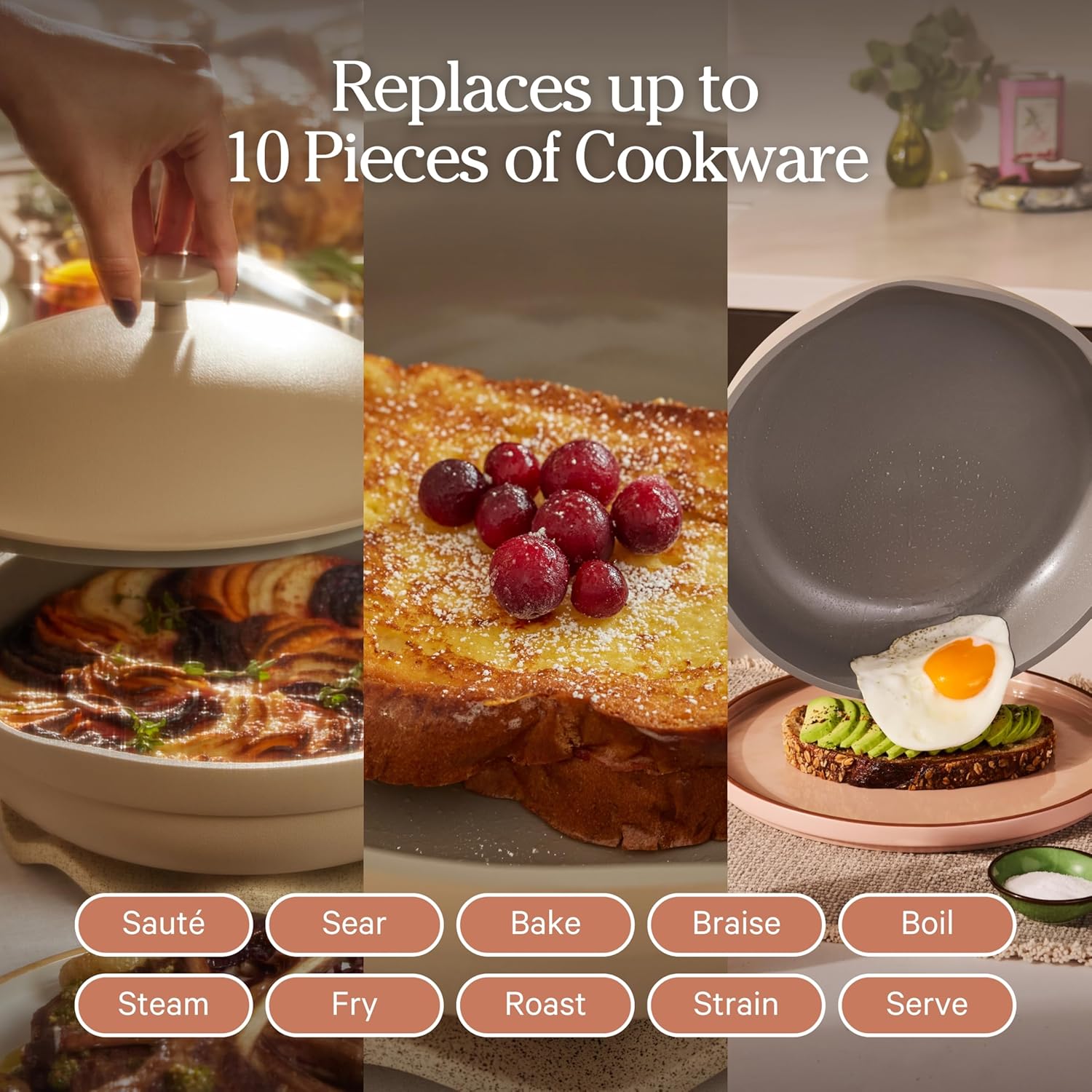 Our Place Always Pan 2.0 | 10.5' Ceramic Pan with Modular Lid, Steamer Basket & Spatula | Patented 10-in-1 Nonstick, Non-Toxic Cookware Made Without PFAS | Induction & Oven-Safe up to 450°F | Steam
