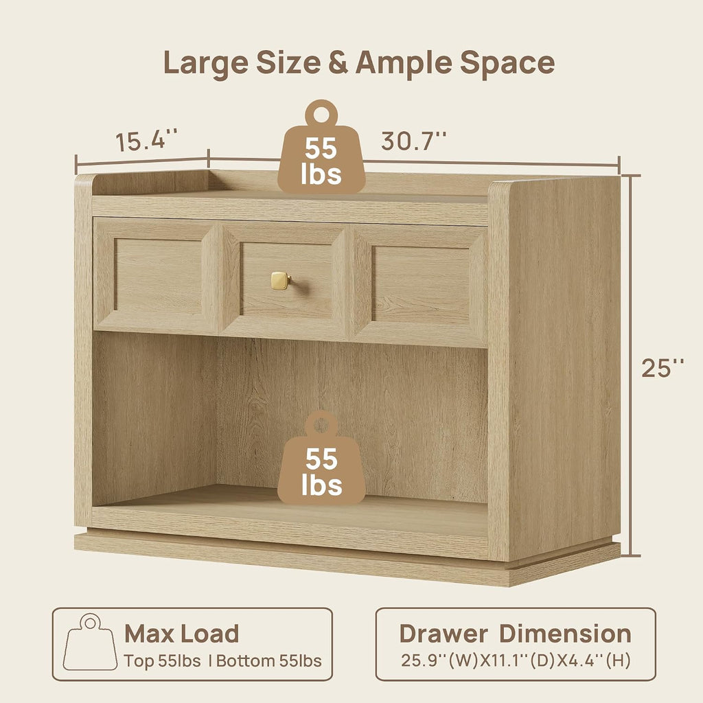 SICOTAS 31' Wide Nightstands Set of 2, Large Night Stands with Drawer, Oversized King Size Bedside Table for Bedroom, Farmhouse End Side Table Set of 2, Coastal Oak