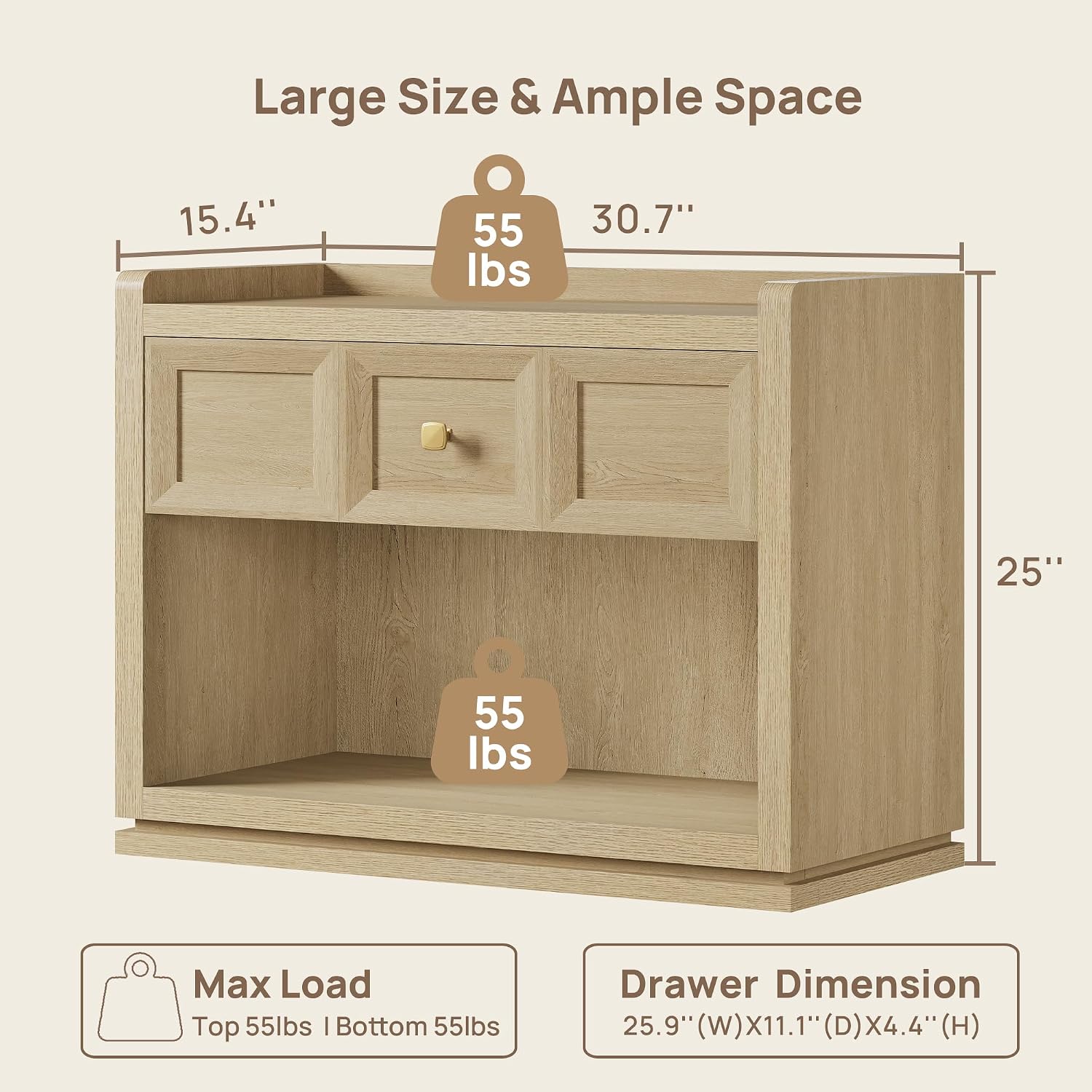 SICOTAS 31' Wide Nightstands Set of 2, Large Night Stands with Drawer, Oversized King Size Bedside Table for Bedroom, Farmhouse End Side Table Set of 2, Coastal Oak