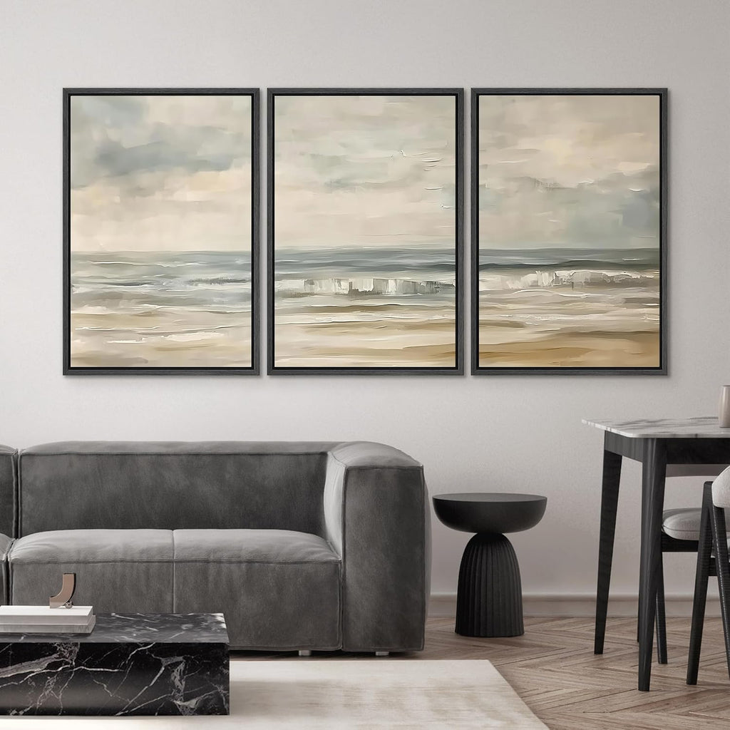 SIGNWIN Framed Canvas Print Wall Art Set Coastal Serenity Abstract Seaside Illustrations Modern Art Decorative Rustic Calm/Zen for Living Room, Bedroom, Office - 16'x24'x3 Black