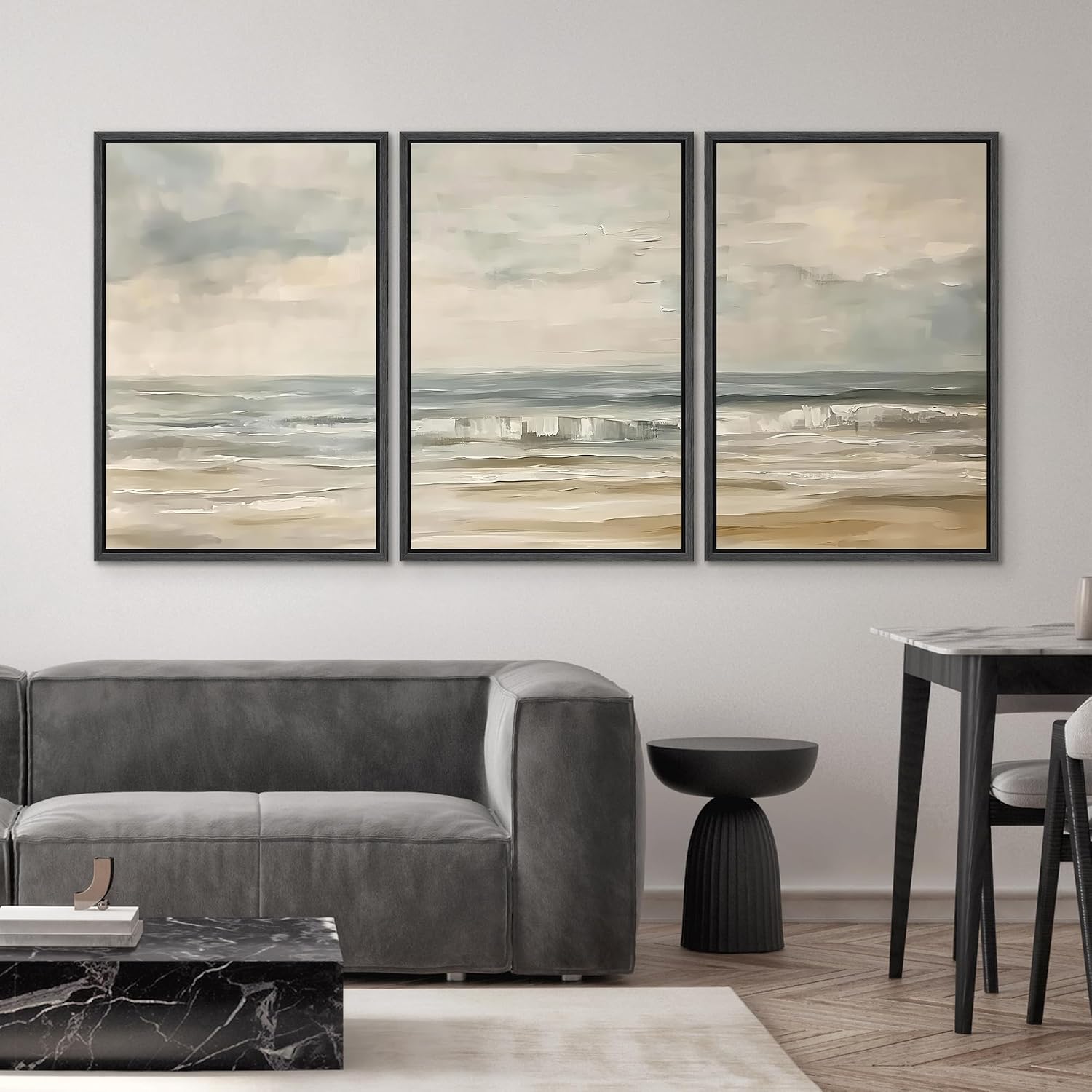 SIGNWIN Framed Canvas Print Wall Art Set Coastal Serenity Abstract Seaside Illustrations Modern Art Decorative Rustic Calm/Zen for Living Room, Bedroom, Office - 16'x24'x3 Black
