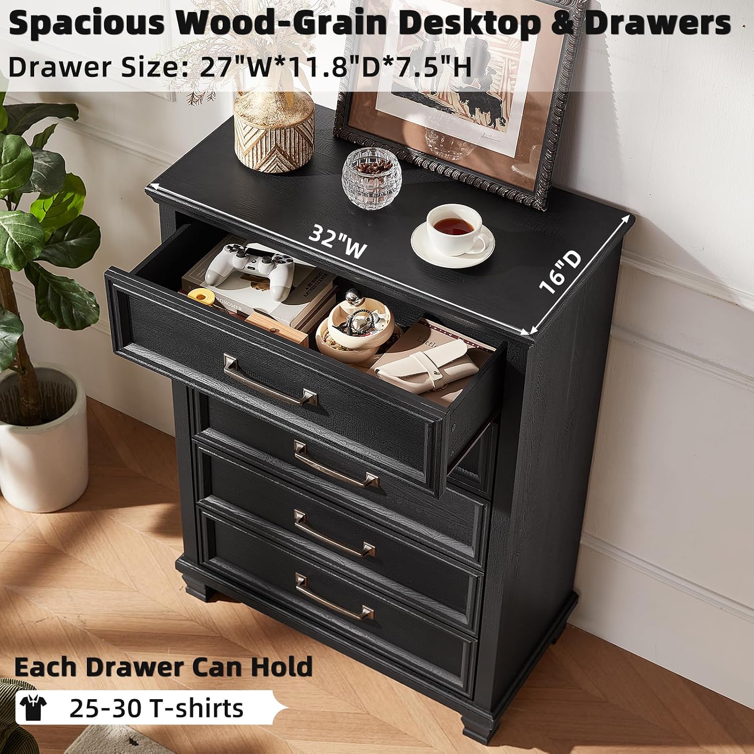 SAVOR LIFE Farmhouse Bedroom Dresser and Nightstand Set 3, 5/7 Drawer Dresser & 2 Drawer Nightstand Set, Rustic Wood Bedroom Furniture Set 3 for Home, Hallway, Black