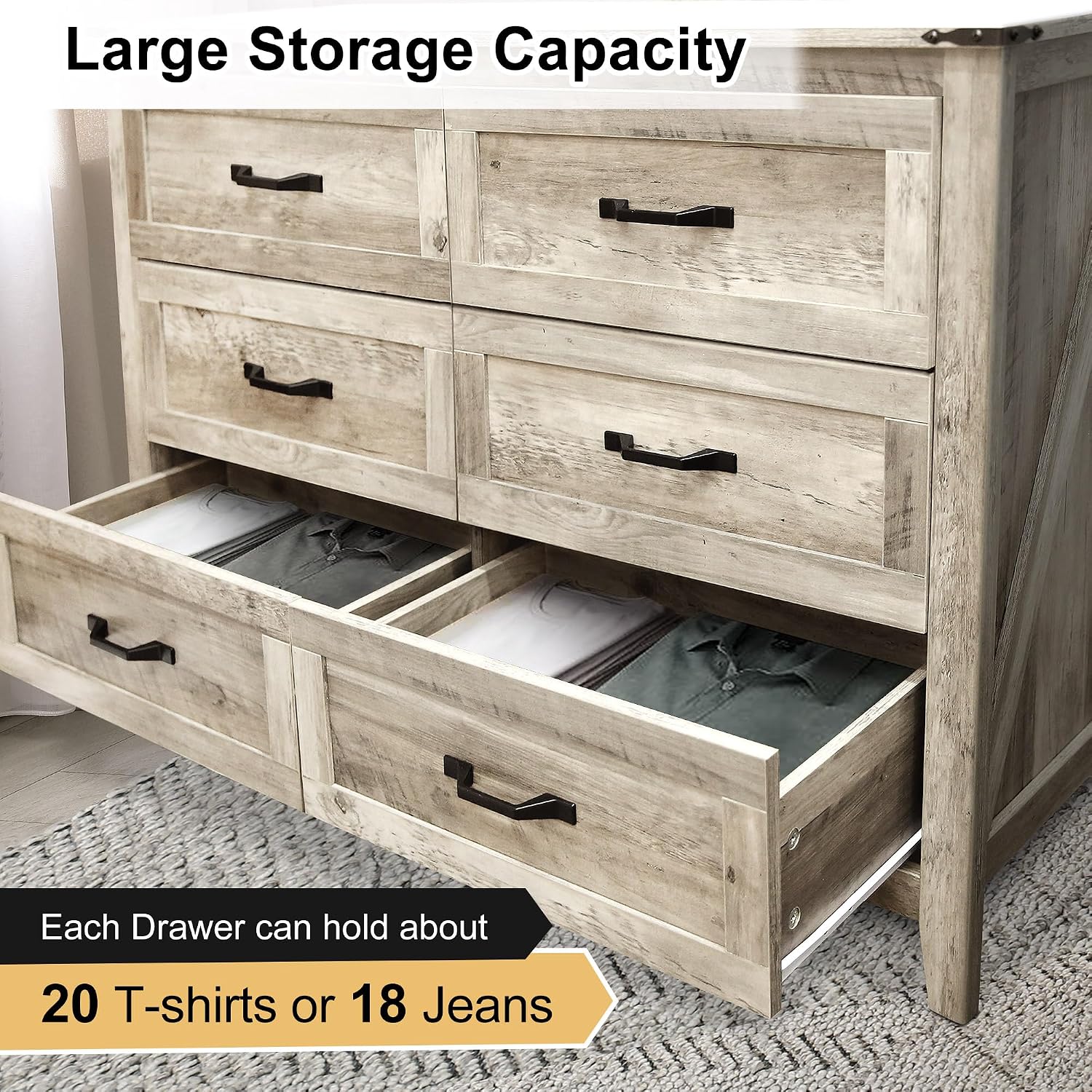 NEDYO 4PCS Farmhouse Dresser Set, Dresser and Nightstand Sets, Rustic Wooden Dresser Set. Including 6 Drawer Dresser & 4 Drawer Dresser & 2 Drawer Nightstand Set of 2 with USB. Light Rustic Oak