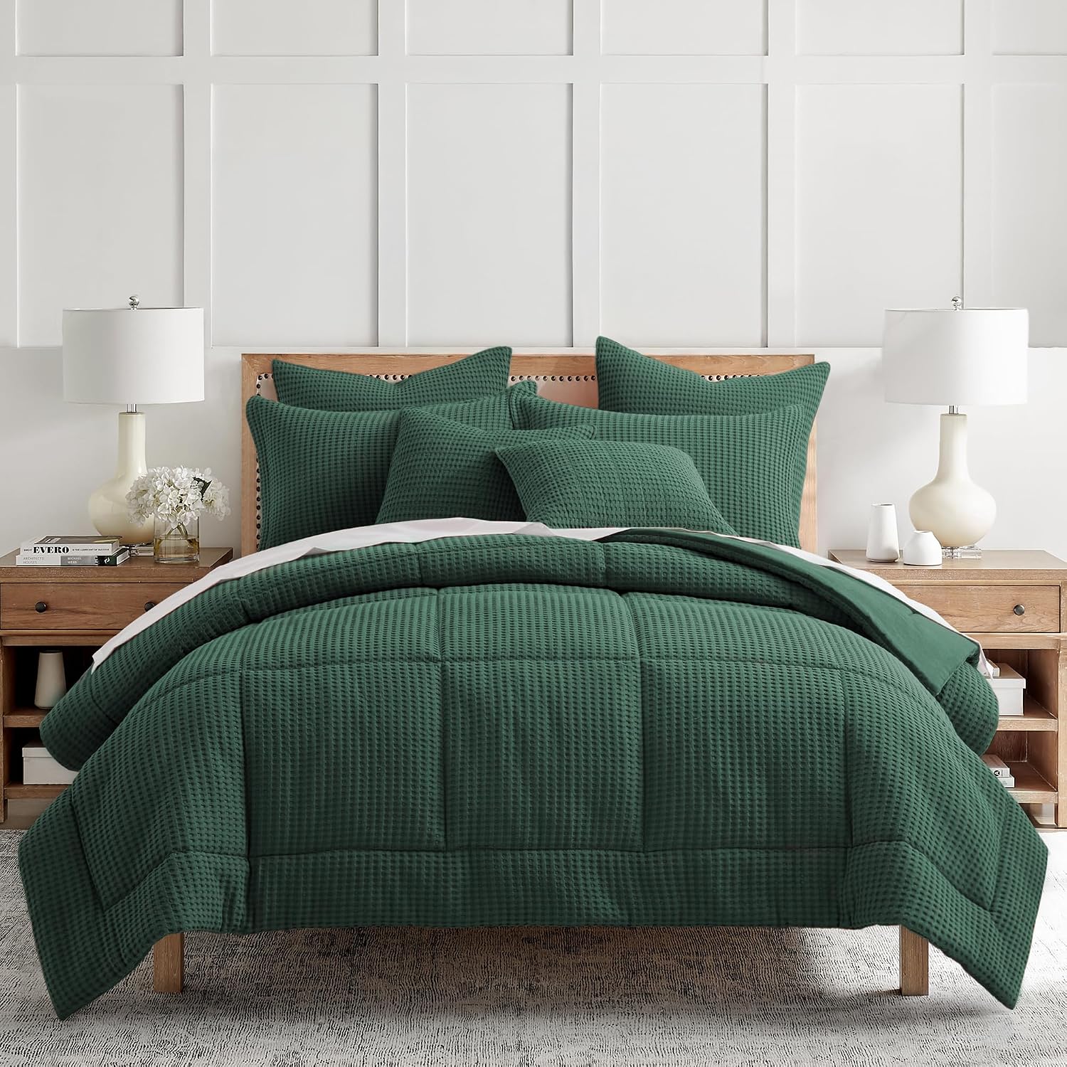 Levtex Home Mills Waffle Twin/Twin XL Comforter Set (68x88in) with 1 Pillow Sham (26x20in) - Forest Green - 100% Cotton Twin Size Comforter Set - Soft, Pre-Washed