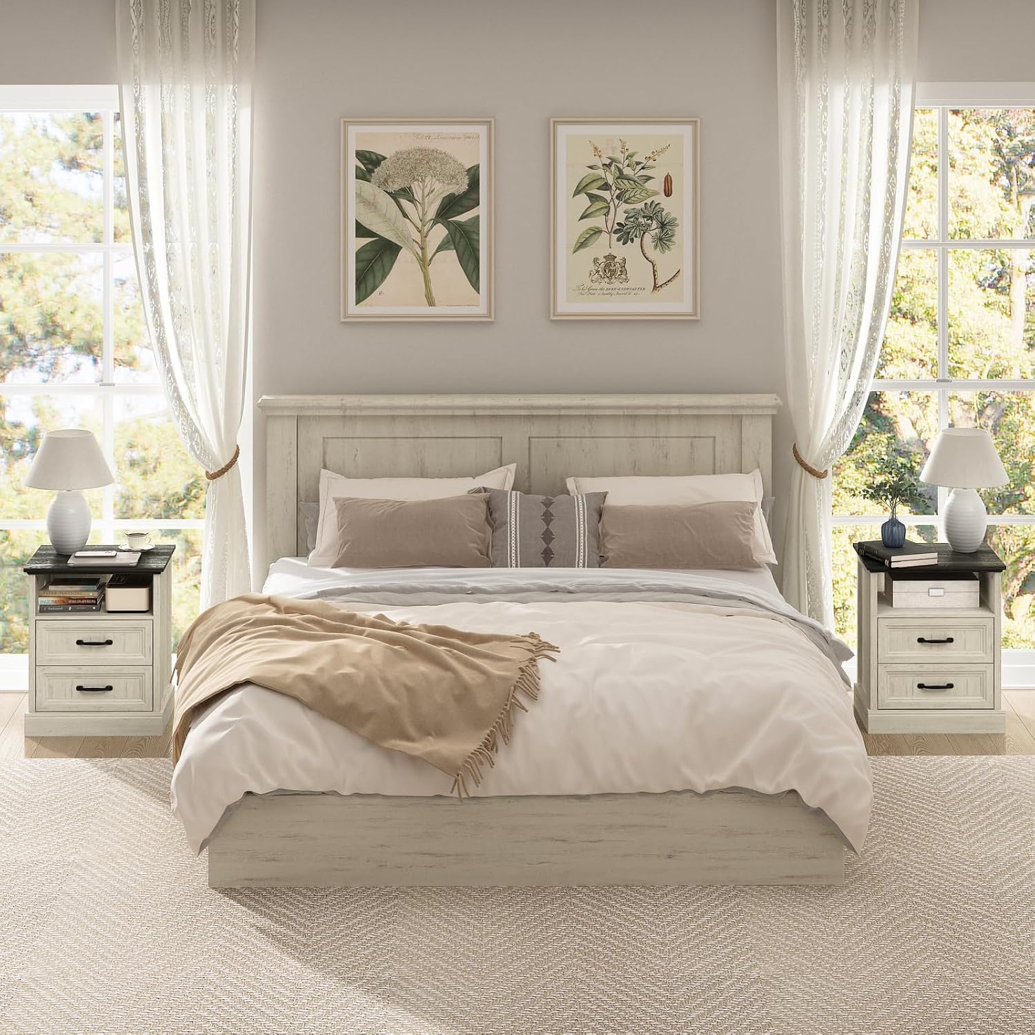 CARPETNAL Farmhouse Dresser and Nightstand Sets for Bedroom, 3 Pcs Bedroom Set, 8 Drawer Dresser & Nightstand Set of 2, Modern Wood Chest of Drawers for Bedroom Living Room, Entryway, White