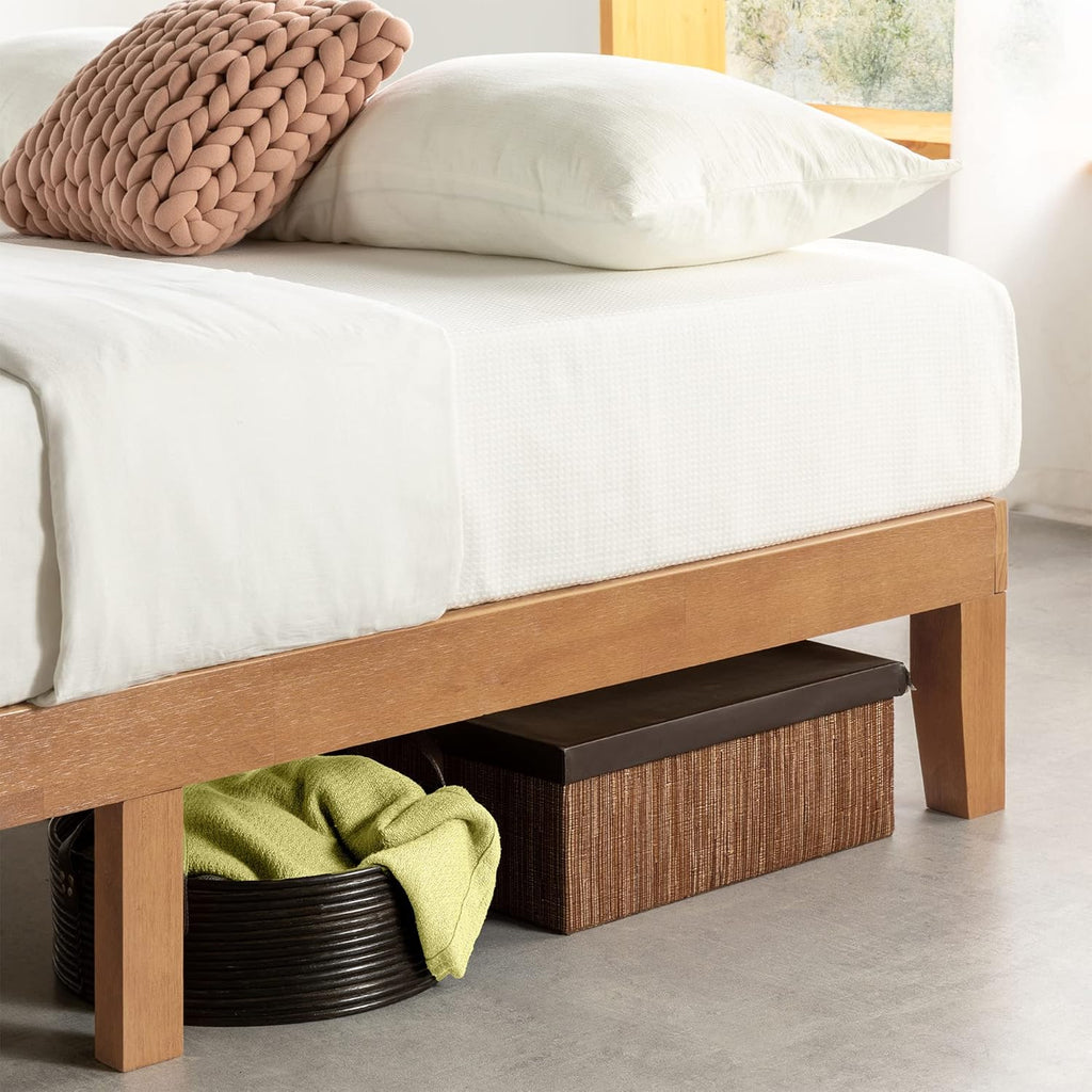 Mellow Naturalista Classic 12 Inch Solid Wood Platform Bed with Wooden Slats, Twin XL, Natural Pine