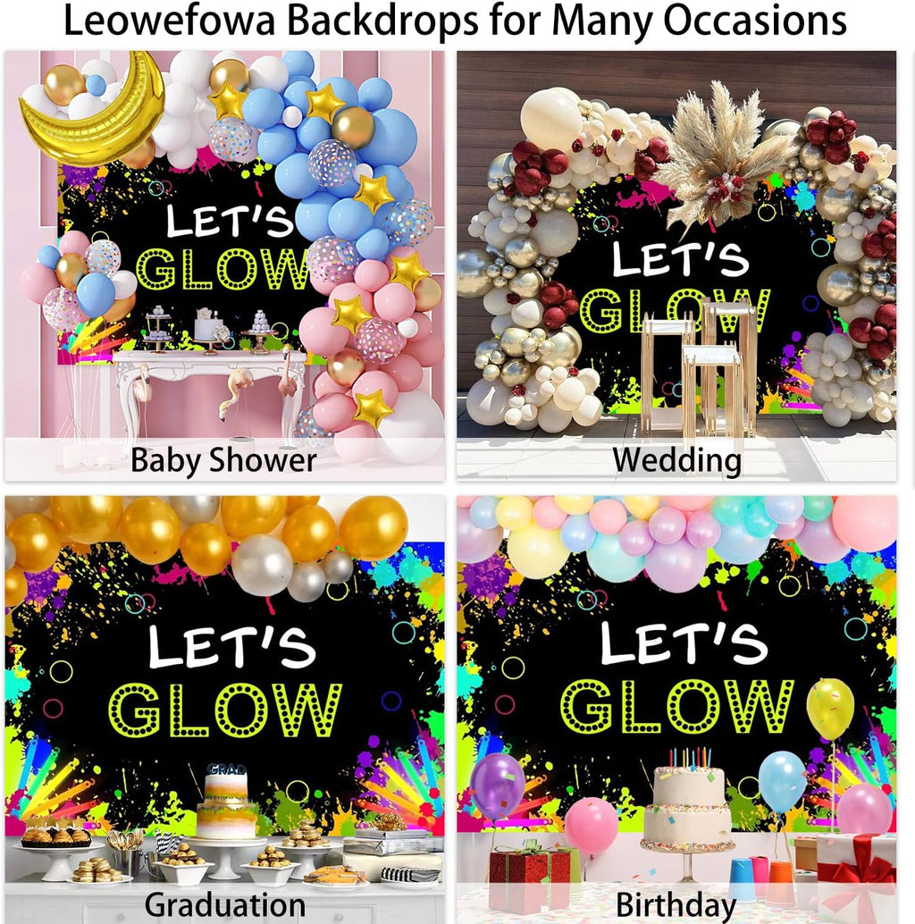 Leowefowa Let's Glow Crazy Party Decoration Supplies 20x10ft Vinyl Glow in The Dark Background for Photography Neon Graffiti Splash Backdrops for Photoshoot Wallpaper Decor Photo Booth Props