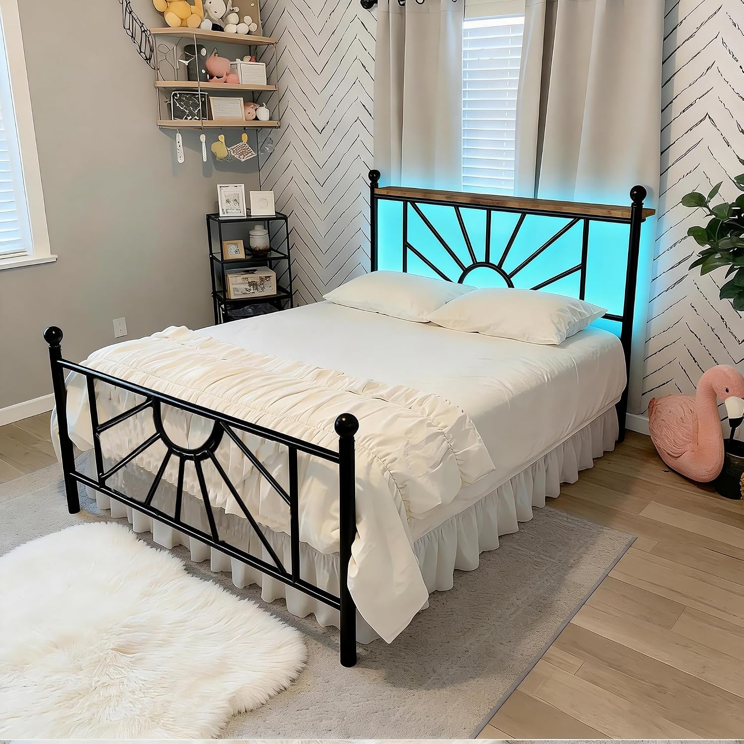 Homkdom 14 inch Full Size Meta Platform Bed Frame with Headboard and Footboard, Victorian Full Size Bed Frame with Under Bed Storage/No Box Spring Needed/Noise-Free/Easy Assembly, Black