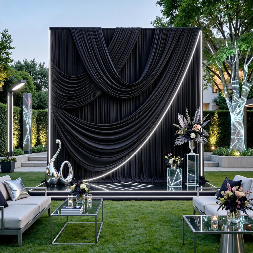 50ftx15ft Wrinkle Free Black Backdrop Curtain, 10 Panels 15FT Height Black Drapes for Wedding, Silky Polyester Polyester Back Drop Cloth Draping for Birthday Party Photography Background Party