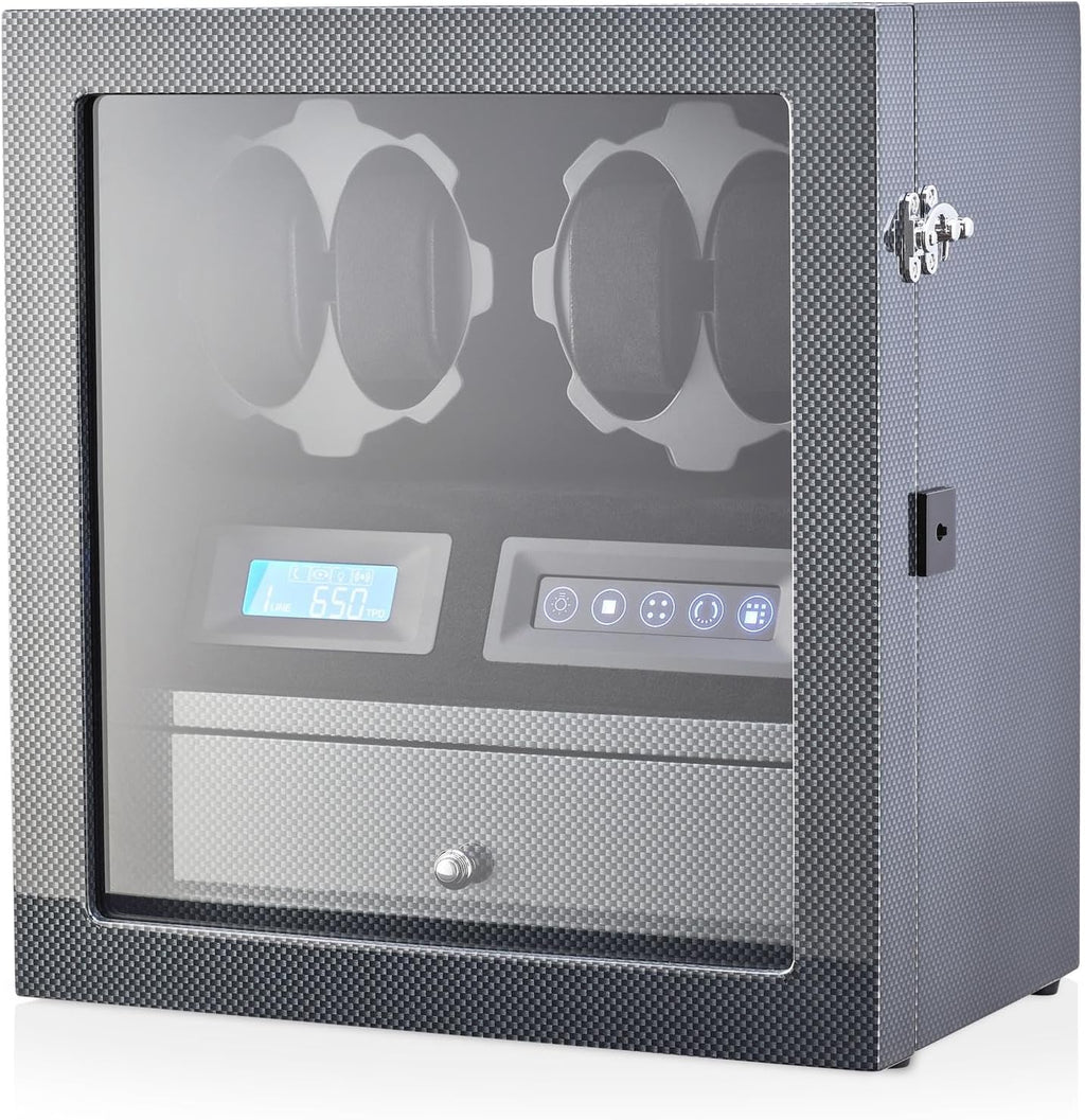 4 Watch Winder with 5 Watch Storage Space, LCD Display, Touch Control and Interior Light