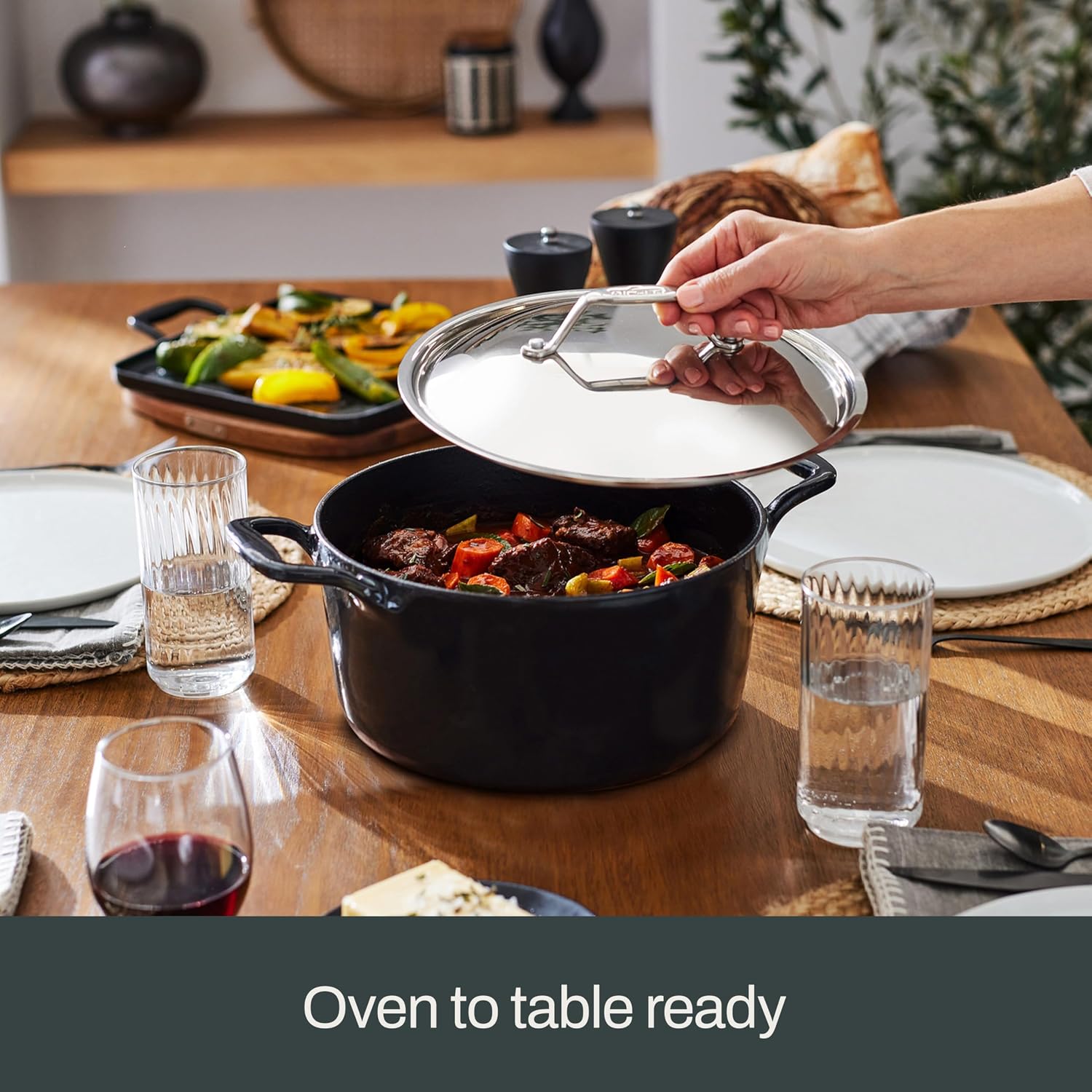 All-Clad Cast Iron Stockpot, 6 Qt Enameled Cast Iron Dutch Oven with Lid, Grill, Oven Safe up to 650F, Pot Compatible with All Stovetops (Gas, Electric & Induction), Easy-Clean, Cookware, Black