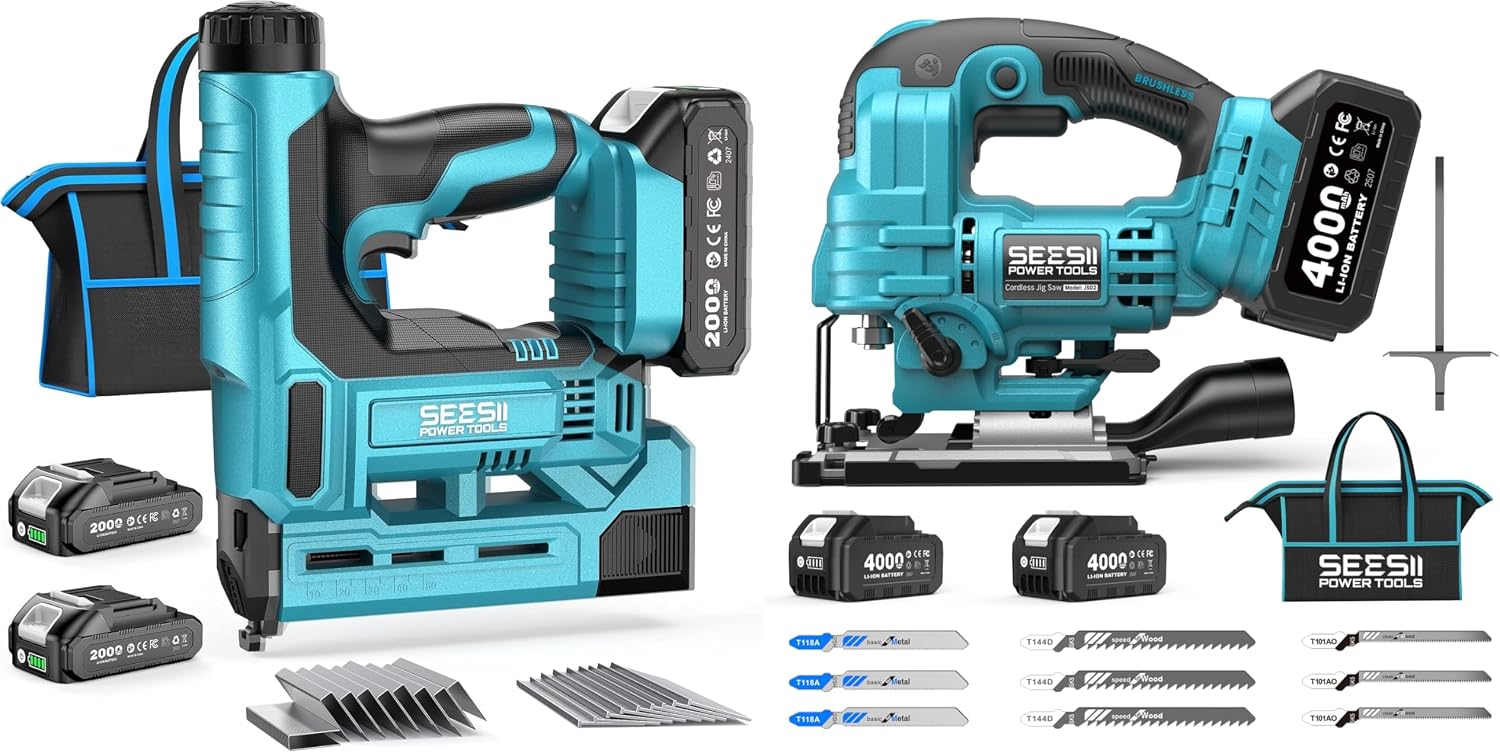 SEESII Bundle Deal 18 Gauge Cordless Brad Nailer + Cordless Brushless Jig Saw for Wood