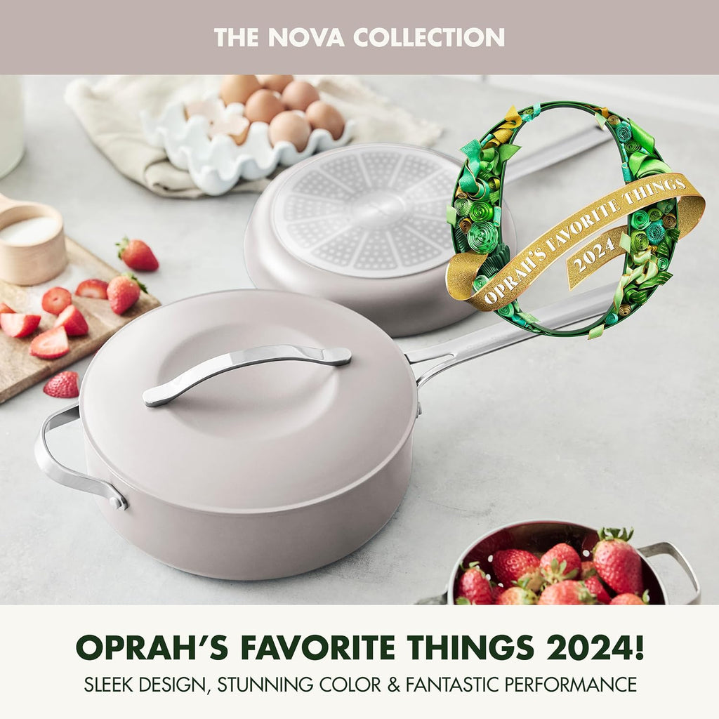GreenPan Nova 10' Frying Pan Skillet and 4.37QT Sauté Pan with Lid, Oprah's Favorite Things 2024, PFAS-Free Ceramic Nonstick, Induction Suitable, Sear, Fry, Broil, Dishwasher & Oven Safe, Clay