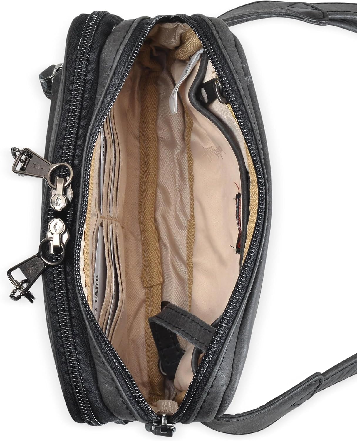 Kailey Concealed Self Defence Waist Bag by Lady Conceal - Buffalo or Suede Cowhide Leather, 3 Open Sides and YKK Locking Zippers with Universal Holster (Black) - 8' L x 5.5' H x 2.25'