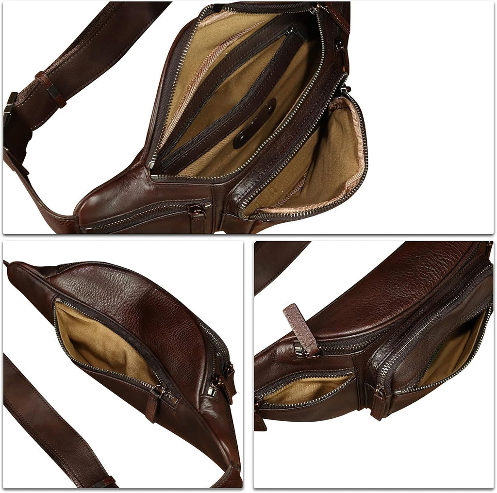 Genuine Leather Fanny Packs for Women and Men Waist Bag Vintage Hip Bum Bag Over Shoulder Crossbody Sling Bag (Coffee)