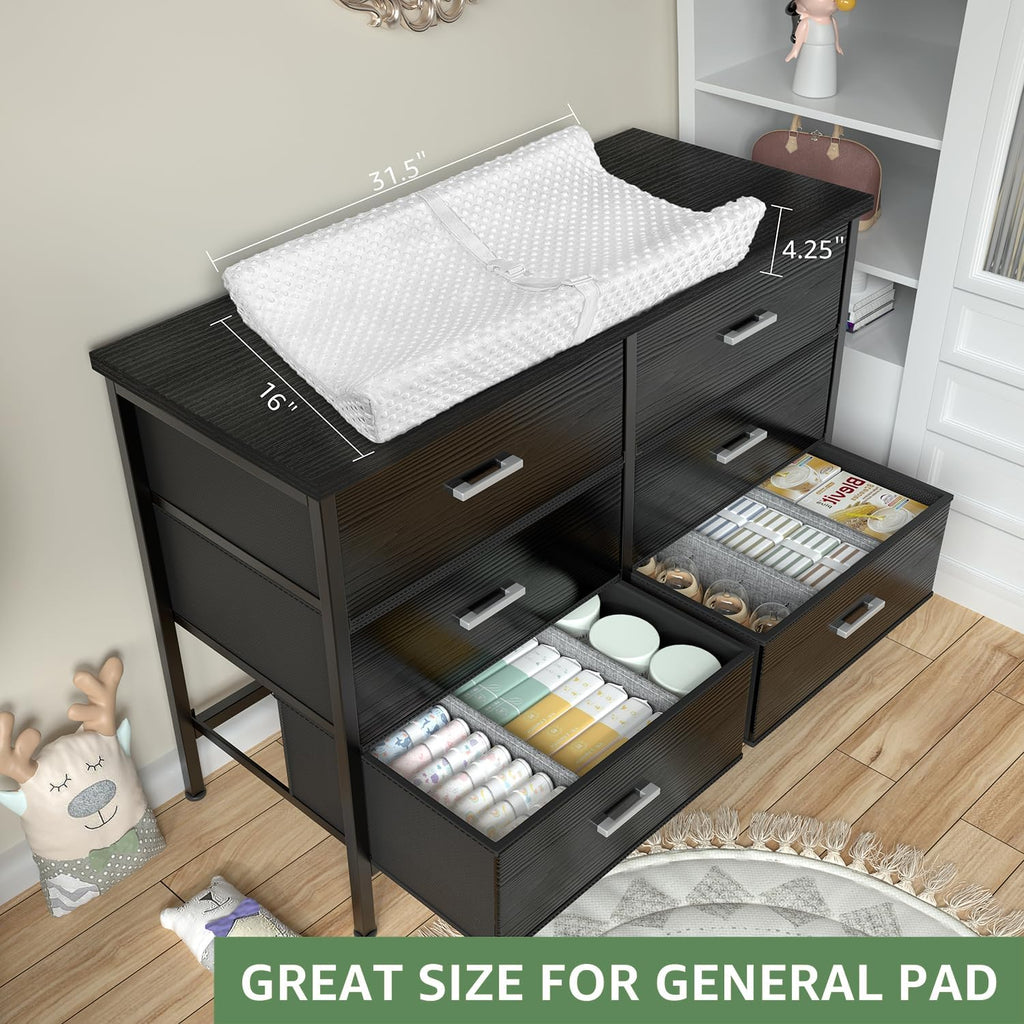 Bedroom Sets Nightstand Set 3 Piece Black with 6 Fabric Drawers Modern