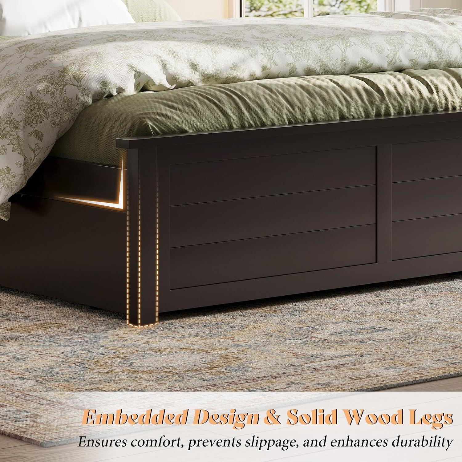 AMERLIFE Twin Bed Frame with Headboard, Platform Beds with 4 Storage Drawers, Wood Bed Frame for Bedroom, Wood Slats Support, Espresso