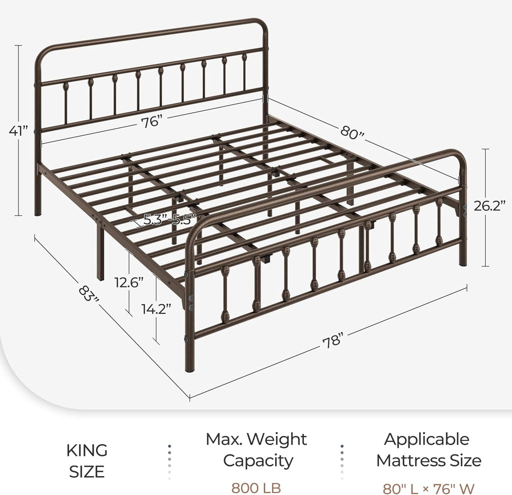 Yaheetech Classic Metal Platform Bed Frame Mattress Foundation with Victorian Style Iron-Art Headboard/Footboard/Under Bed Storage/No Box Spring Needed/King Size Bronze
