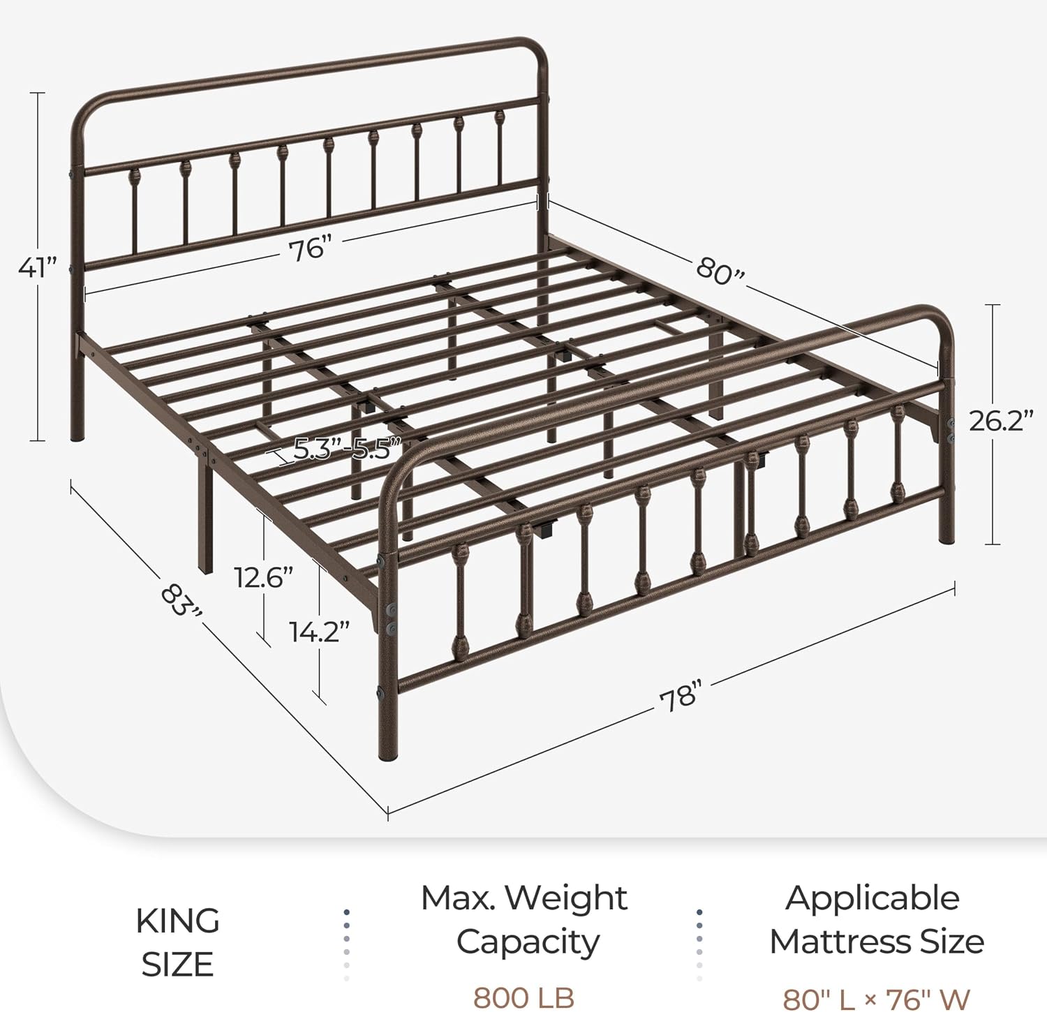 Yaheetech Classic Metal Platform Bed Frame Mattress Foundation with Victorian Style Iron-Art Headboard/Footboard/Under Bed Storage/No Box Spring Needed/King Size Bronze