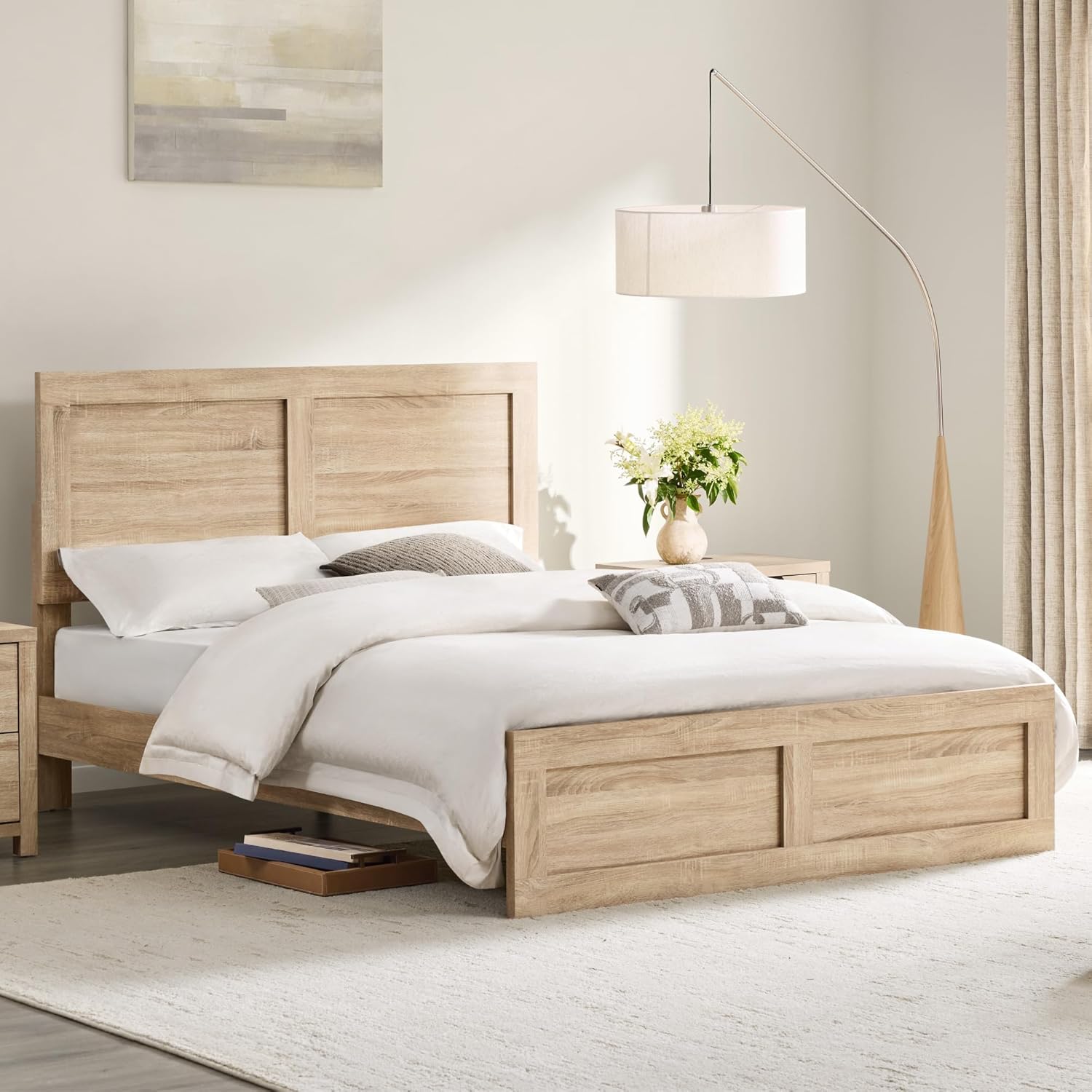 KISLOT Wood Bed Frame, Full Size Wooden Platform Bed Frame with Headboard and Footboard Mattress Foundation Farmhouse Bedroom Furniture No Box Spring Needed