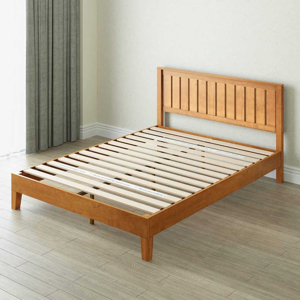 Zinus Alexis Deluxe Wood Platform Bed Frame with Headboard, Wood Slat Support, No Box Spring Needed, Easy Assembly, Rustic Pine, Queen