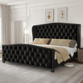 LARMACE Queen Size Bed Frame Velvet Upholstered Platform Bed with Wingback Headboard & Footbaord, Deep Button Tufted Bed Frame with Wood Slats Support, No Box Spring Needed, Black