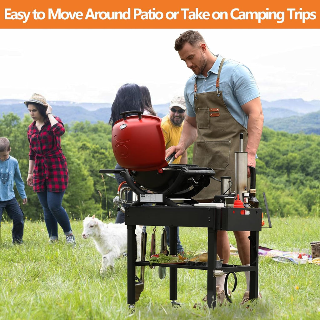 EUTRKei Outdoor Grill Cart with Wheels, Blackstone Griddle Stand for 17' & 22', Folding Grill Table for Weber Grill, Ninja Woodfire Outdoor Grill, Portable Grill Table for Griddle Accessories