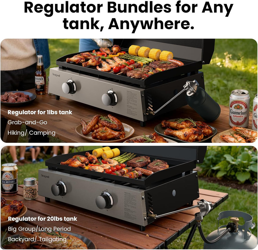 Flat Top Gill, Outdoor Griddle 22' Tabletop Gas Griddle with Hood for Outdoor Camping Tailgating (24000 BTU, 2 Burner, Carbon Steel Plate)
