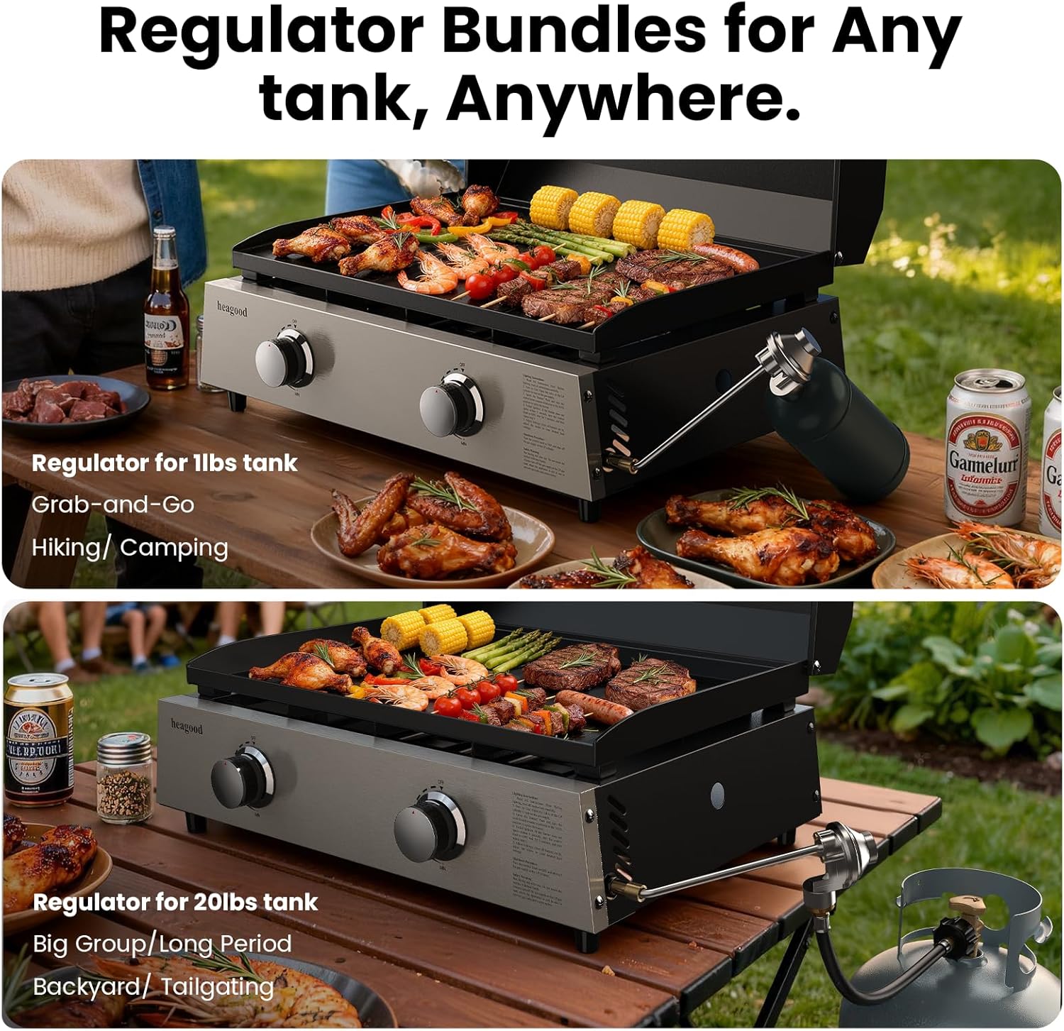 Flat Top Gill, Outdoor Griddle 22' Tabletop Gas Griddle with Hood for Outdoor Camping Tailgating (24000 BTU, 2 Burner, Carbon Steel Plate)