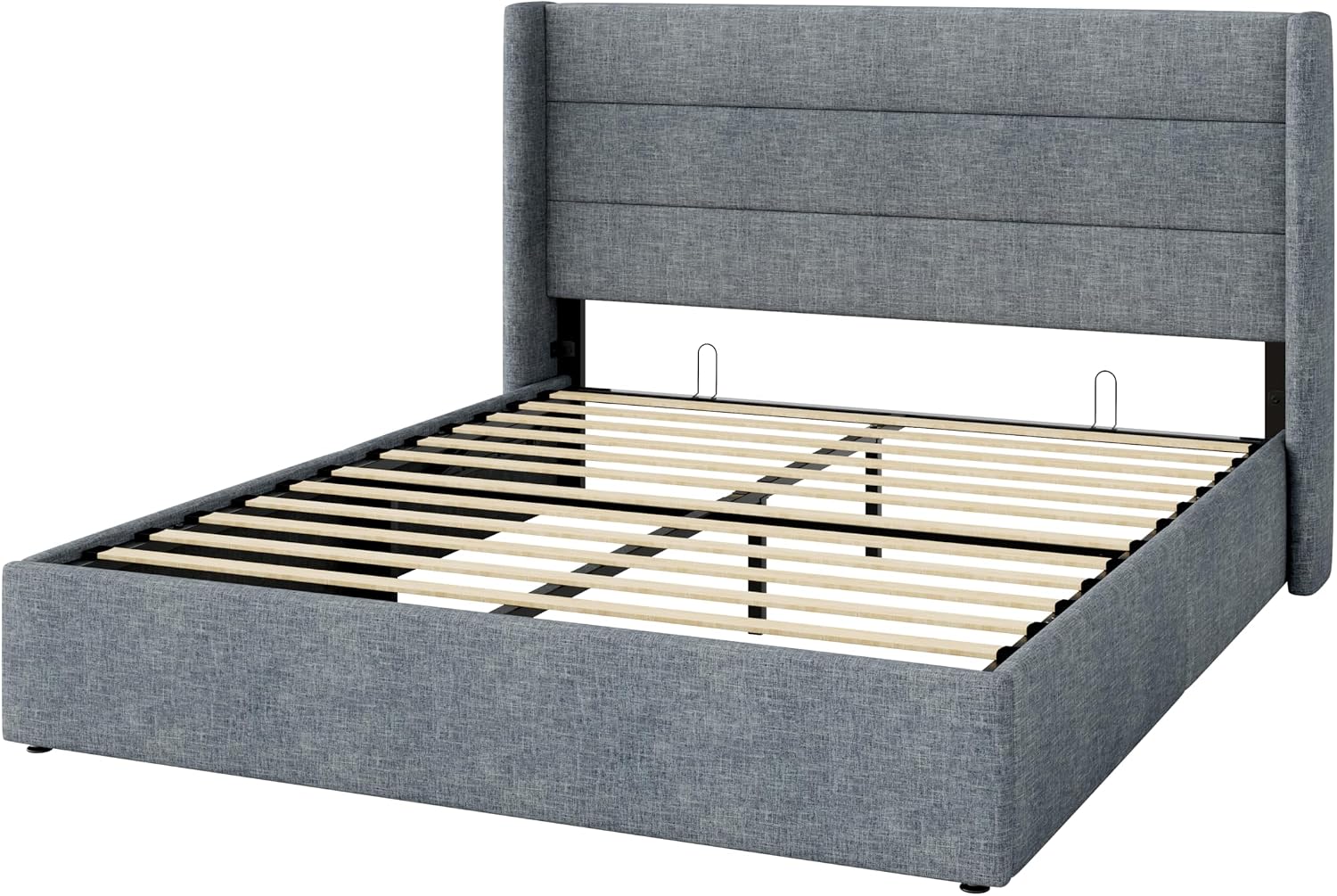 Allewie Queen Size Lift Up Storage Bed, Modern Wingback Headboard, Hydraulic Support, No Box Spring Needed, Grey Blue