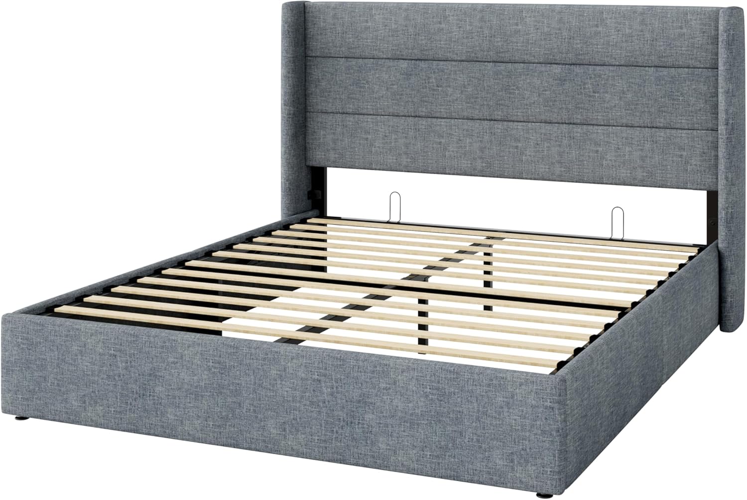 SHA CERLIN Queen Size Lift Up Storage Bed/Modern Wingback Headboard/Upholstered Platform Bed Frame/Hydraulic Storage/No Box Spring Needed/Wood Slats Support/Grey Blue