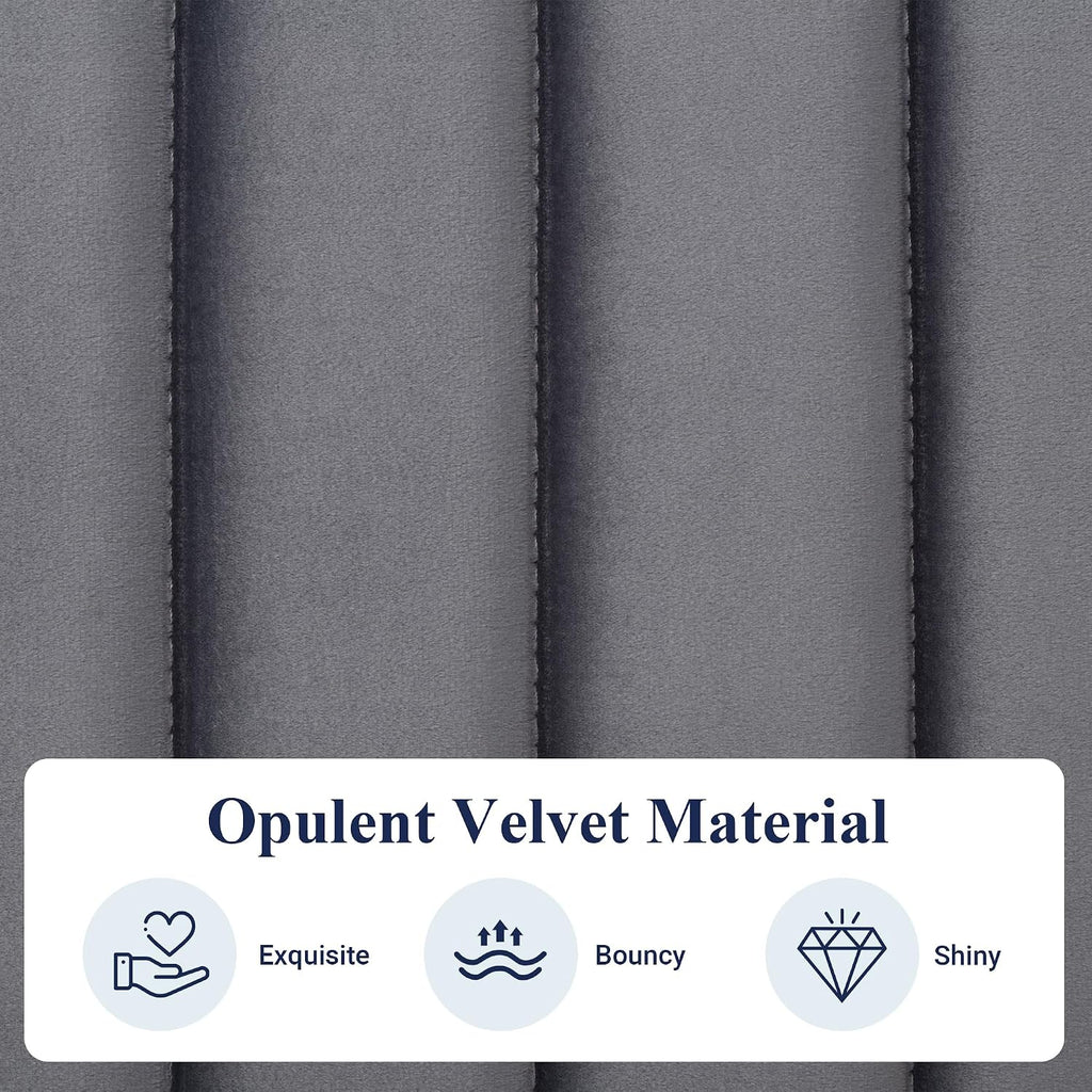 Allewie Queen Bed Frame, Velvet Upholstered Platform Bed with Adjustable Vertical Channel Tufted Headboard, Mattress Foundation with Strong Wooden Slats, Box Spring Optional, Easy Assembly, Grey