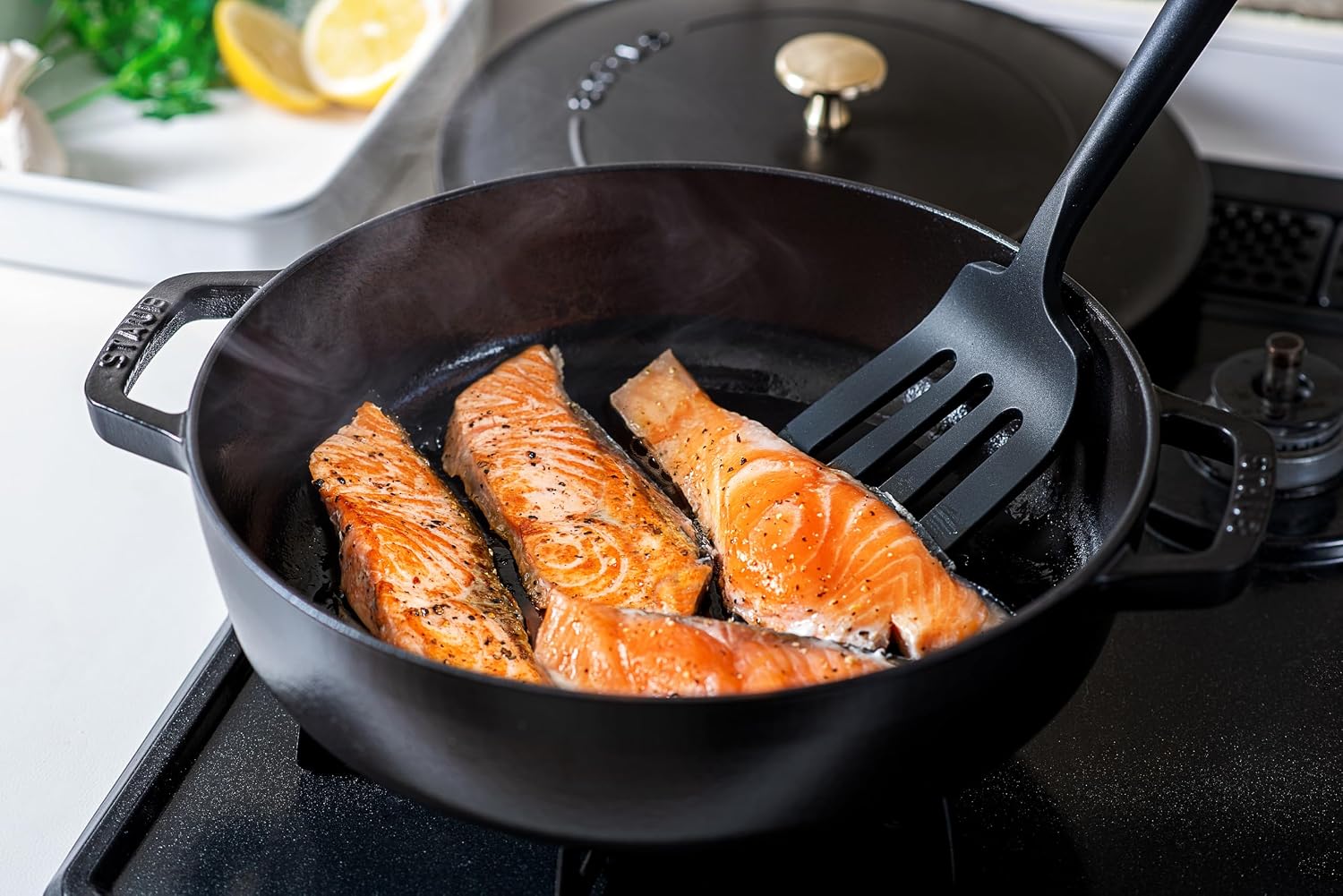 Staub Braiser 40511-477 Braiser Saute Pan, 9.4 inches (24 cm), Double Handed, Cast Iron, Enameled Pot, Shallow Type, Sukiyaki, Induction Compatible, Japanese Product