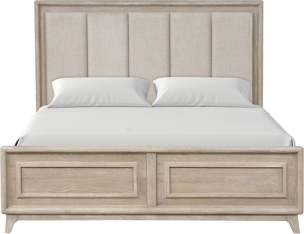 Furniture of America Veralyn Modern Solid Wood 5-Piece Bedroom Set with Channel Padded Headboard, Black Metal Handle, Felt-Lined Top Drawer, Angled Bracketed Feet, Box Spring Needed, King, Oak