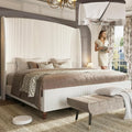 65.7' Tall Headboard King Size Upholstered Bed Frame with Wingback, Soft Washable Corduroy Beds Cover, Solid Wood Legs, Noise-Free, No Box Spring Needed, Cream