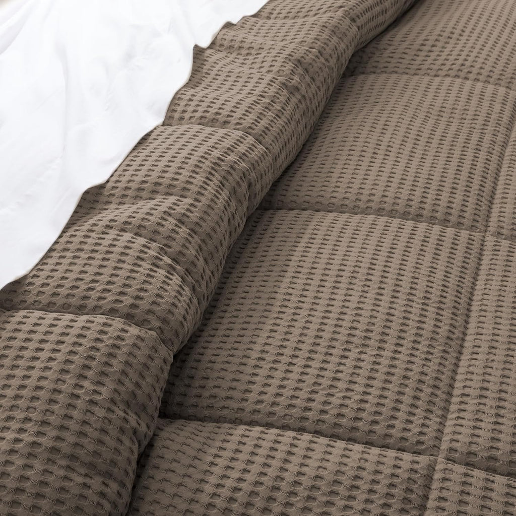 Levtex Home Mills Waffle King/Cal King Comforter Set (106x94in) with 2 Pillow Shams (36x20in) - Latte - 100% Cotton King Size Comforter Set - Soft, Pre-Washed