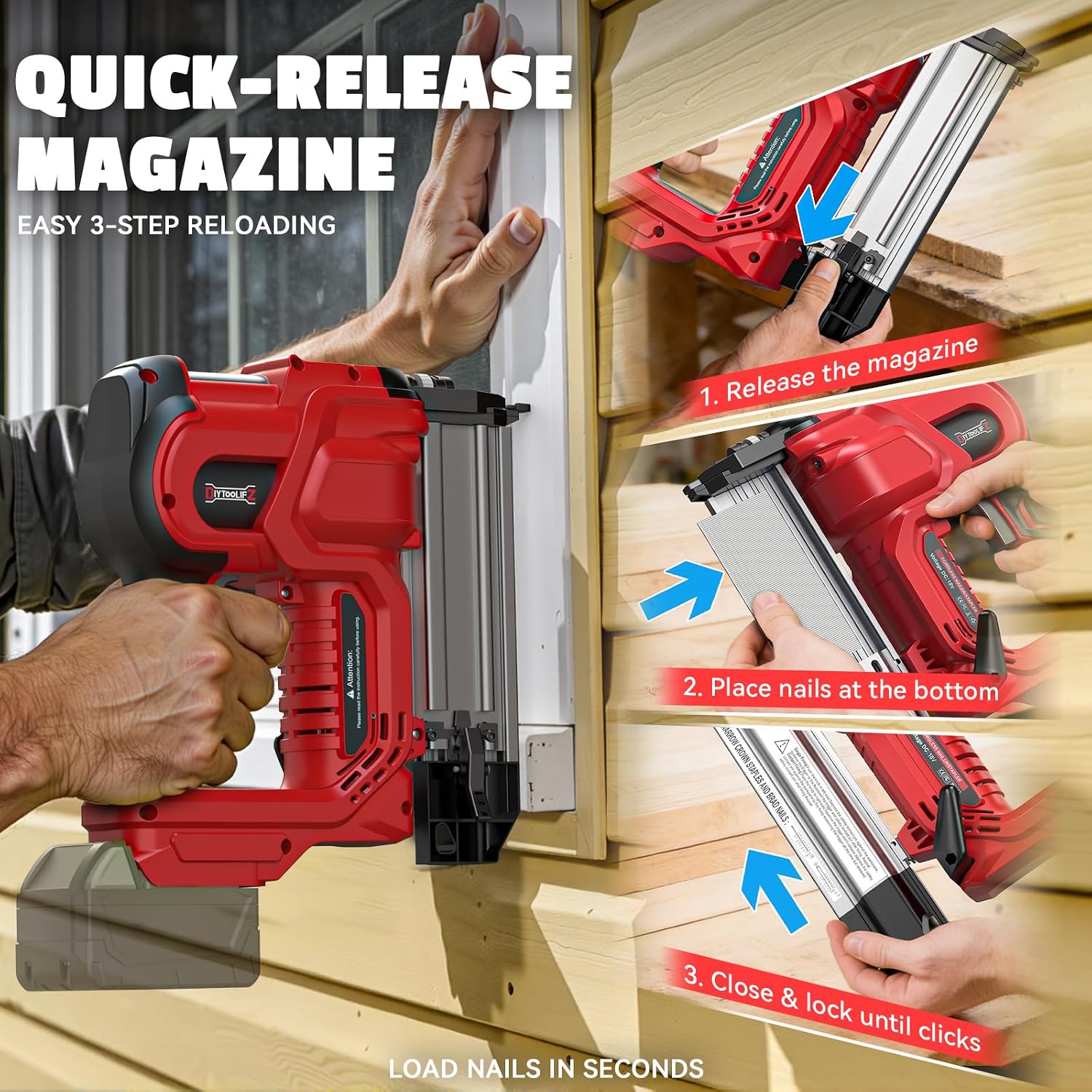 DIYtoolifz 18GA Cordless 2' Brad Nailer Compatible with Milwaukee 18V (Tool Only), 2-in-1 Nail/Staple Gun, Tool-Free Jam, Adjustable Depth, 2 Modes with 400 Nails/Staples for Woodworking, Carpentry