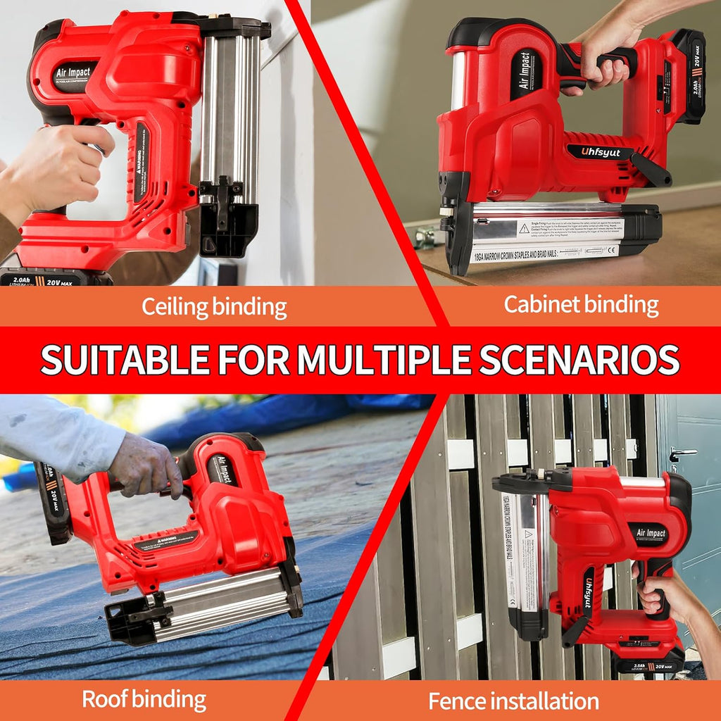 20V Cordless Brad Nailer Stapler - 2-in-1 Heavy Duty Battery Nail Gun with 2000 Nails & Adjustable Depth Control for Professional Woodworking & Home Renovation (One Battery Set)