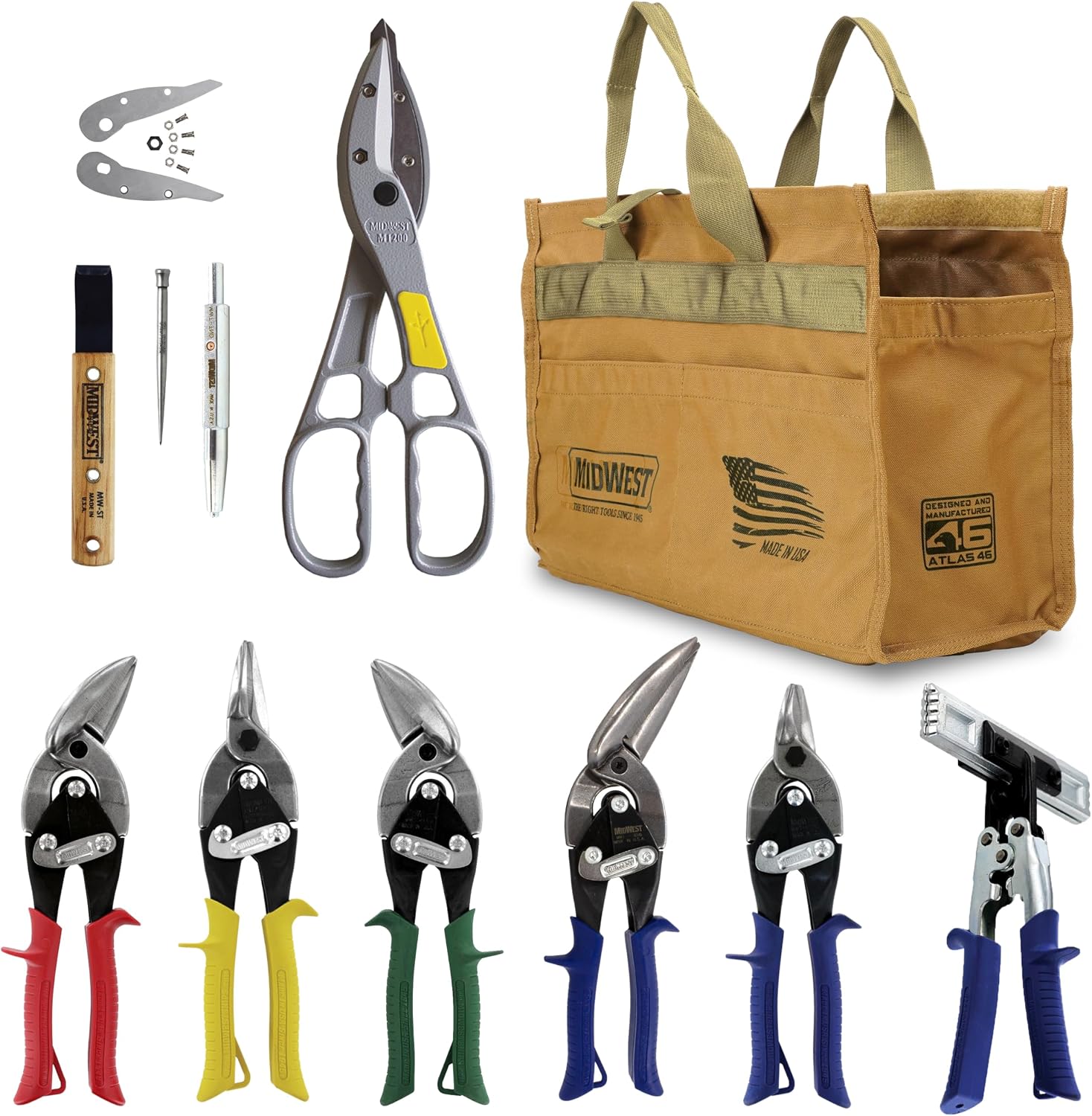 MIDWEST Building Platinum Tool Kit - 10 Piece Set Includes Aviation Snips & More, Made in the USA - MWT-BULDKIT03