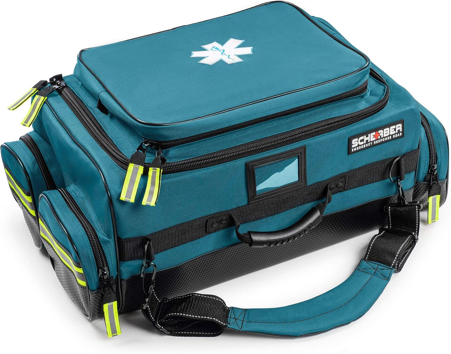 Scherber Fully Stocked First Responder Ultimate Professional EMT/EMS Trauma Kit | HSA/FSA Approved | w/10+ Compartments, Zippered Pockets, Dividers, Oxygen Access & 260+ First Aid Supplies (Blue)
