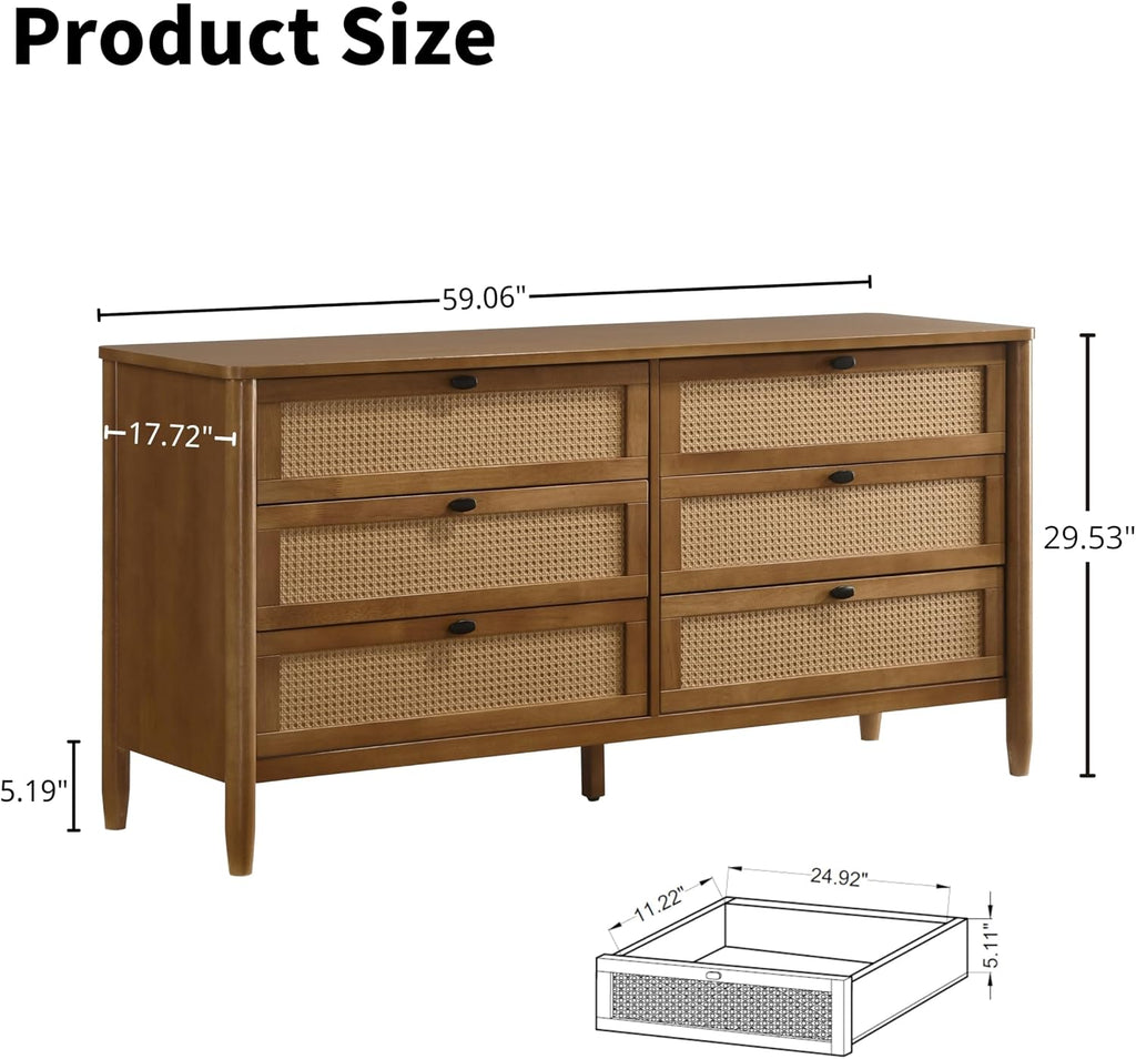 Roundhill Furniture Vichy 6-Piece Rubberwood Bedroom Set with Textured Polyester Upholstered King Bed, Dresser, Mirror, 2 Nightstands, and Chest