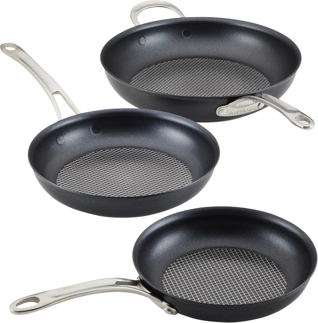 Anolon X Hybrid Nonstick Cookware Frying Pans/Skillet Set, Induction Suitable, 8 Inch, 10 Inch, and 12 Inch - Charcoal Gray