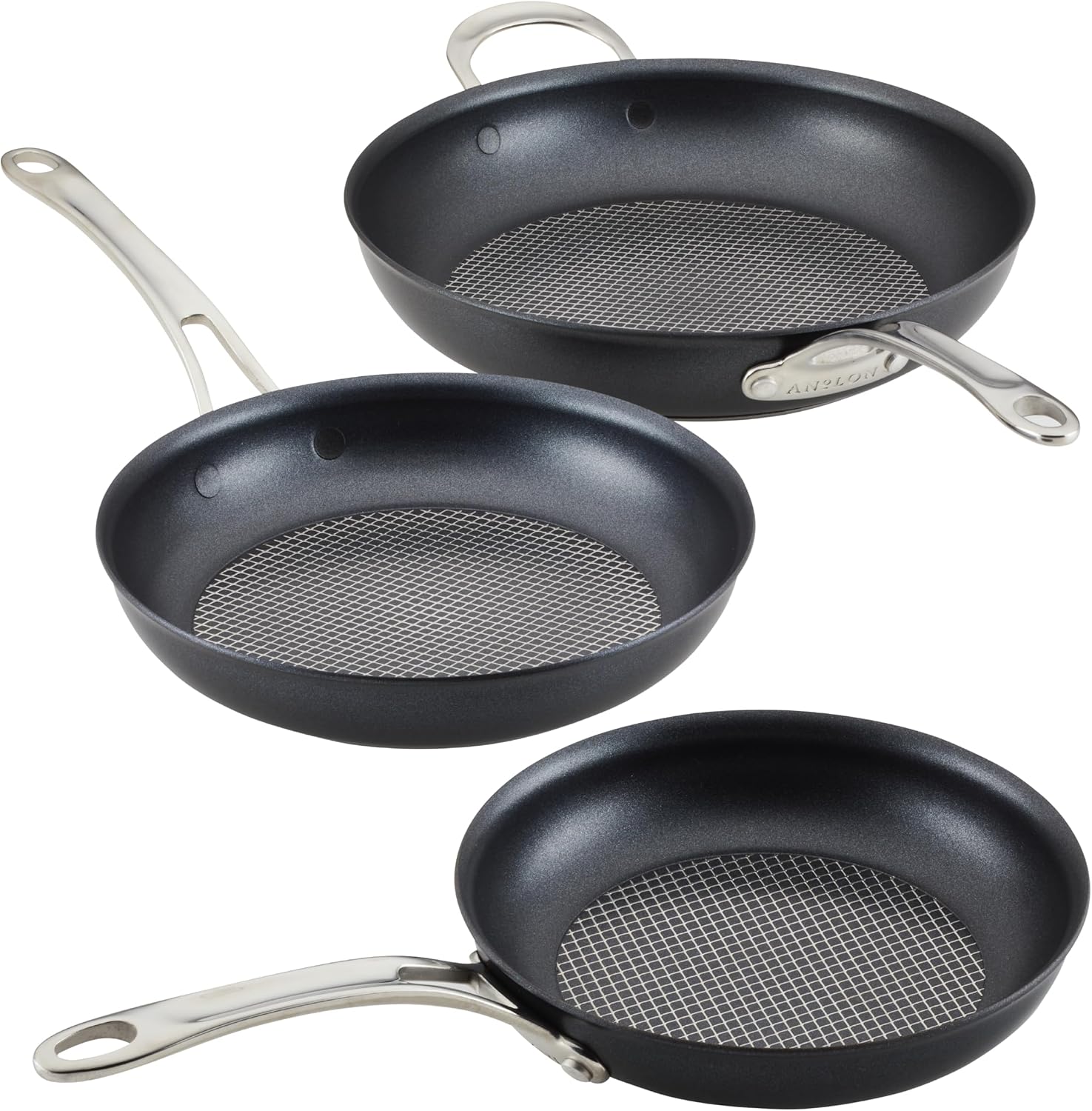 Anolon X Hybrid Nonstick Cookware Frying Pans/Skillet Set, Induction Suitable, 8 Inch, 10 Inch, and 12 Inch - Charcoal Gray