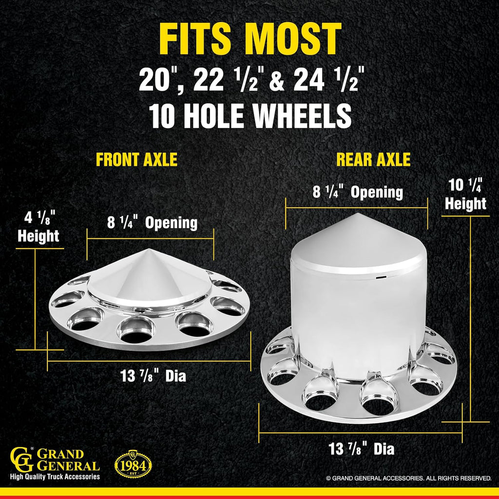 GG Grand General 40235 Chrome Plastic Complete ABS Axle Set (2 Front and 4 Rear) with Cone Type Hub Caps with Push-On Lug Nut Covers for Trucks, 4 Pack