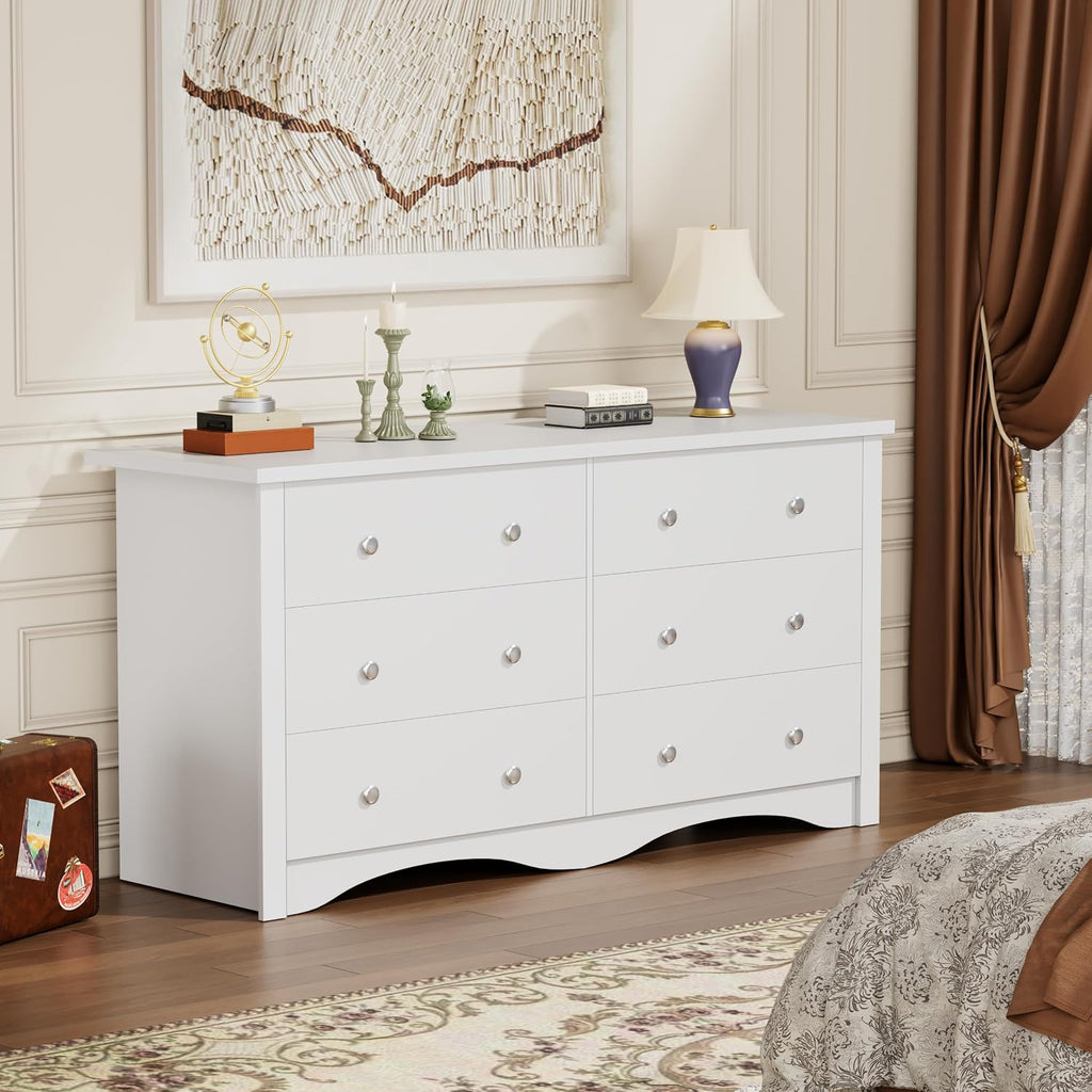 YESHOMY Dresser for Bedroom with 6 Drawers, 47.2' Modern Chest of Drawers, Wooden Dressers, TV Stand for Living Room,Closet, Hallway (White)