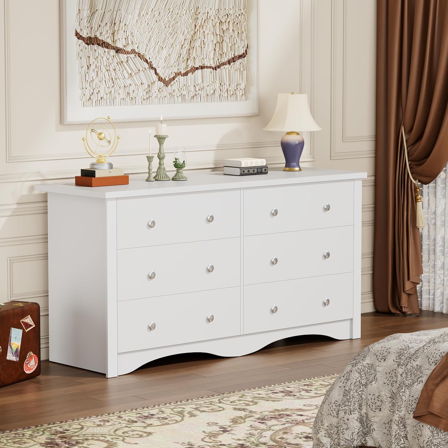 YESHOMY Dresser for Bedroom with 6 Drawers, 47.2' Modern Chest of Drawers, Wooden Dressers, TV Stand for Living Room,Closet, Hallway (White)