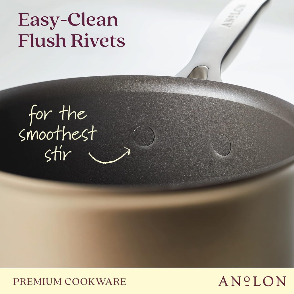 Anolon Ascend Hard Anodized Nonstick Cookware/Pots and Pans Set - Good for All Stovetops (Gas, Glass Top, Electric & Induction), Dishwasher & Oven Safe with Stainless Steel Handles, 10 Piece - Bronze